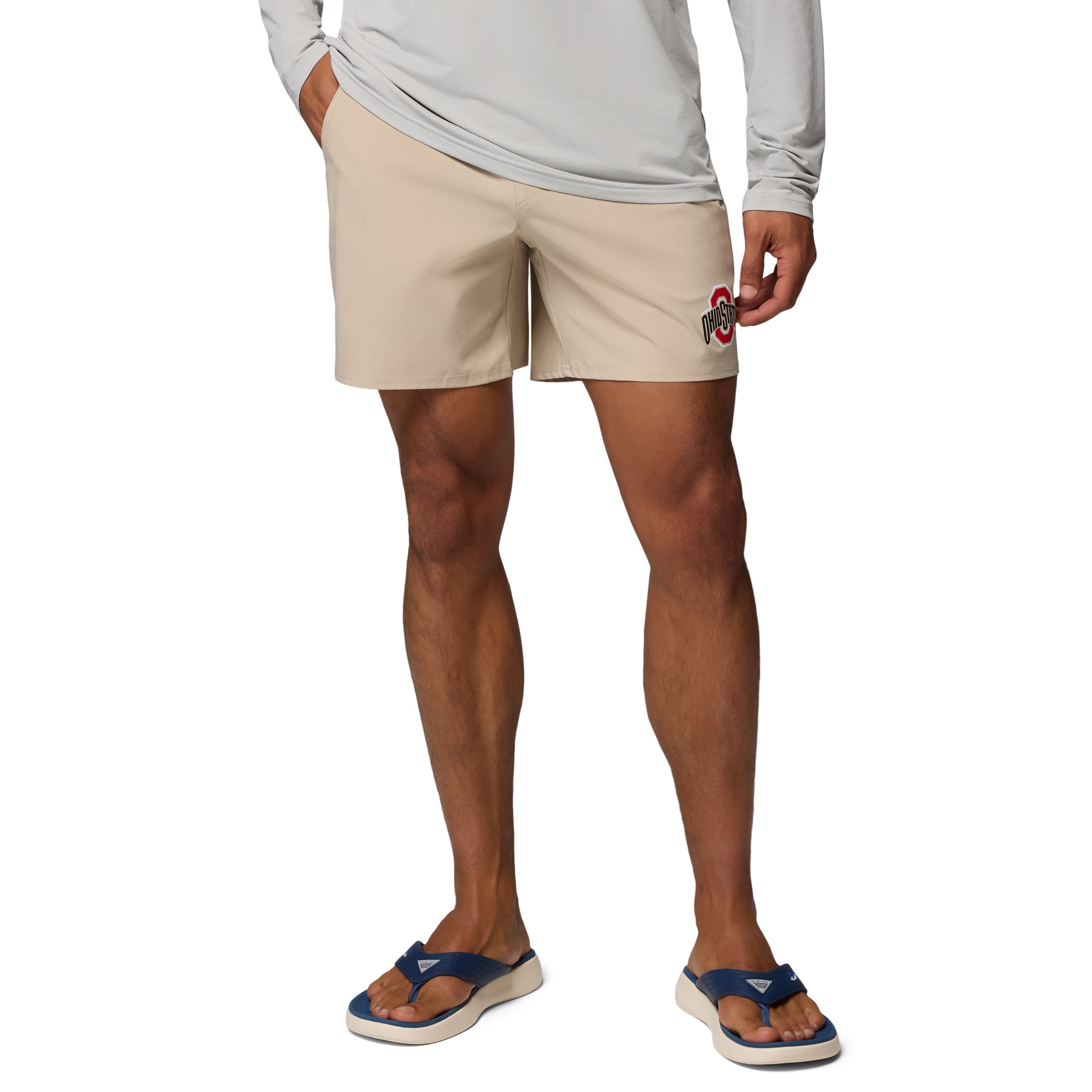 Men's Columbia Natural Ohio State Buckeyes PFG Terminal Roamer™ Omni-Shade™ Stretch Shorts