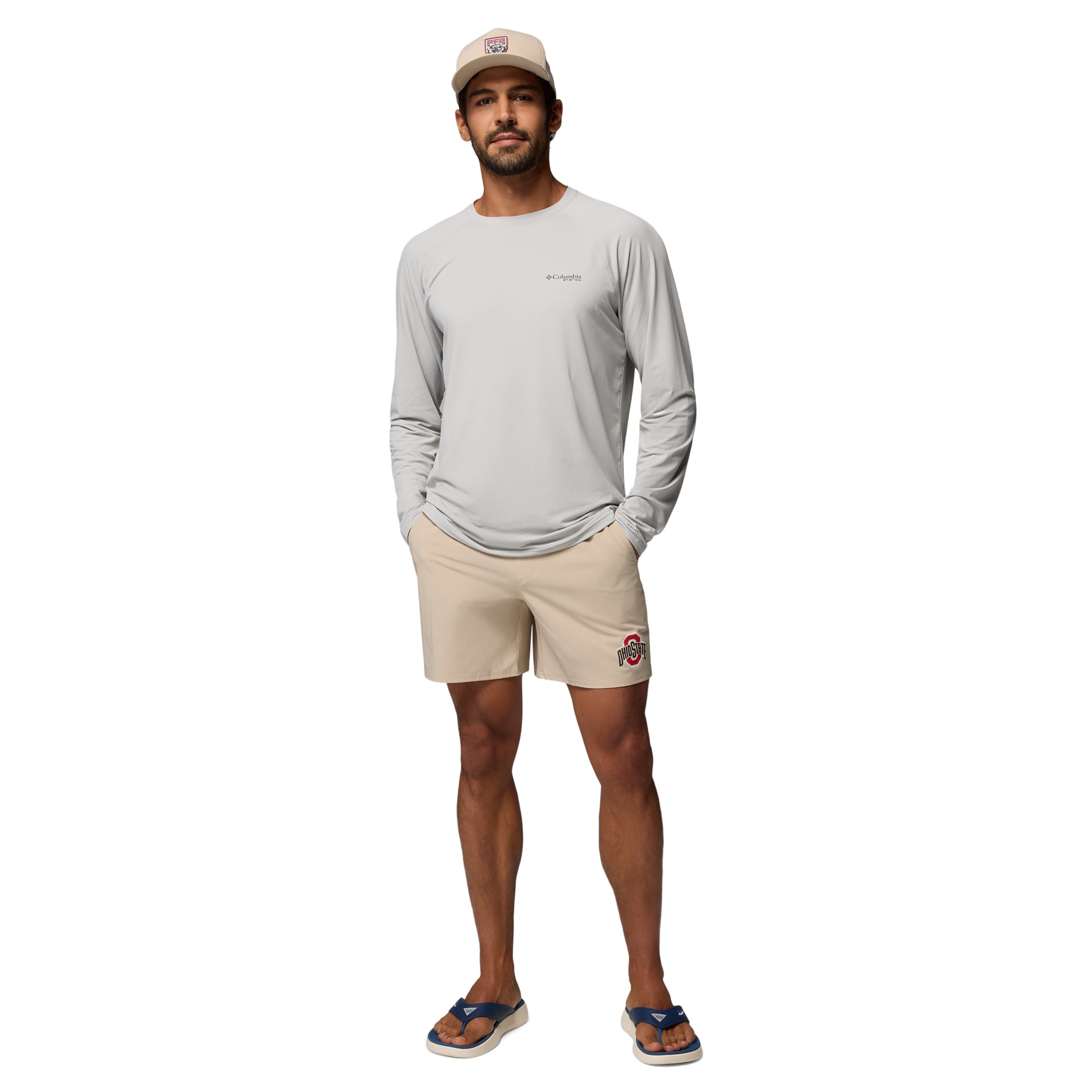 Men's Columbia Natural Ohio State Buckeyes PFG Terminal Roamer™ Omni-Shade™ Stretch Shorts
