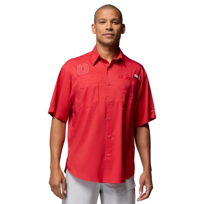 Ohio State Buckeyes Columbia Tamiami Omni-Shade Button-Down Shirt - Scarlet