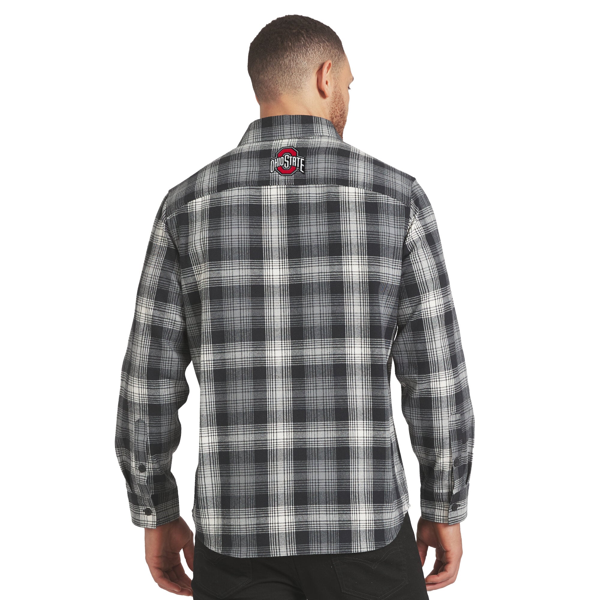 Chemise à carreaux manches longues boutonnée, collection Darius Rucker pour homme par Fanatics, Ohio State Buckeyes, noire.