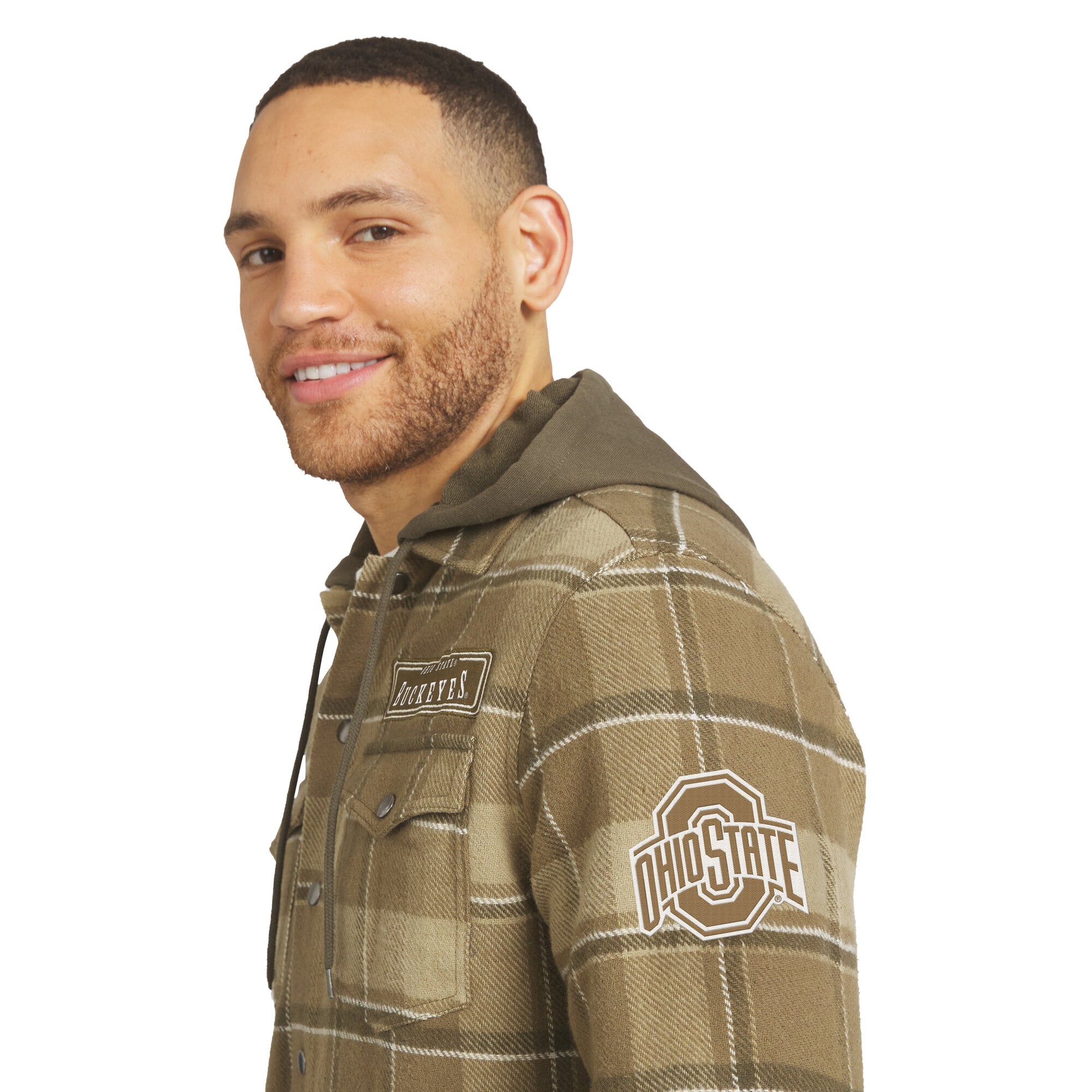 Men's Darius Rucker Collection by Fanatics Brown/Olive Ohio State Buckeyes Woven Hooded Full-Snap Shacket