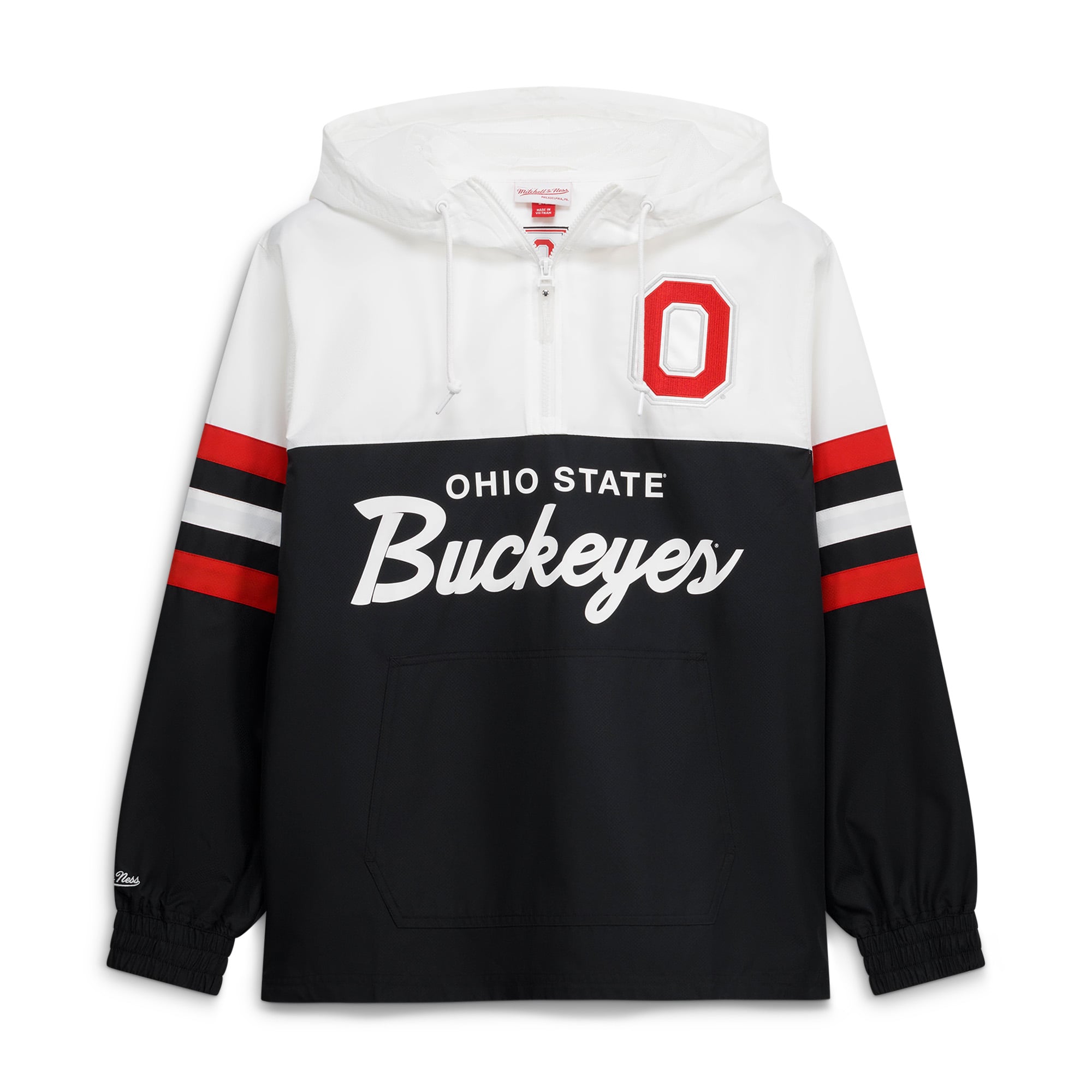 Men's Mitchell & Ness Black Ohio State Buckeyes Head Coach Lightweight Anorak Half-Zip Windbreaker