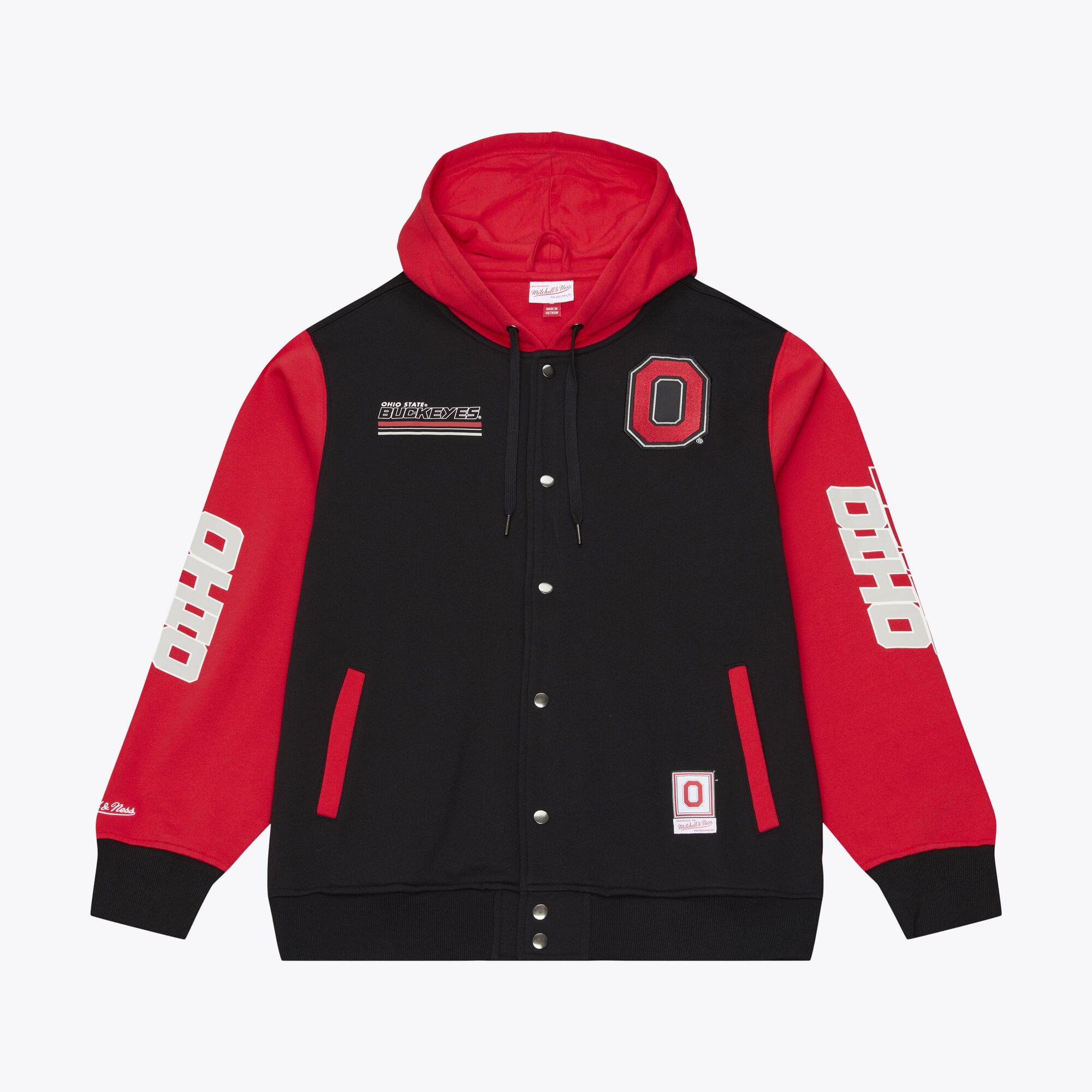 Veste polaire Mitchell & Ness noire pour homme, motif à carreaux triples Ohio State Buckeyes, fermeture boutons-pression.