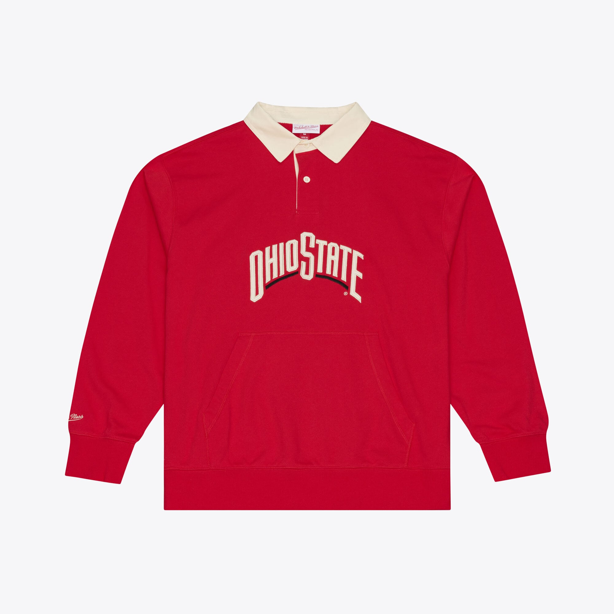 Men's Mitchell & Ness Scarlet Ohio State Buckeyes Retro Roots French Terry Fleece Polo