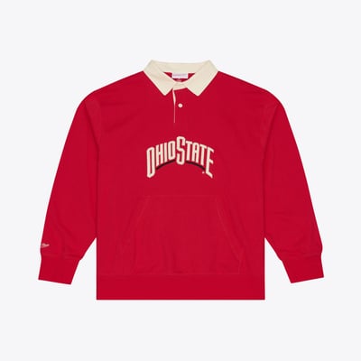 Ohio State Buckeyes Mitchell & Ness Retro Roots French Terry Fleece Polo - Scarlet