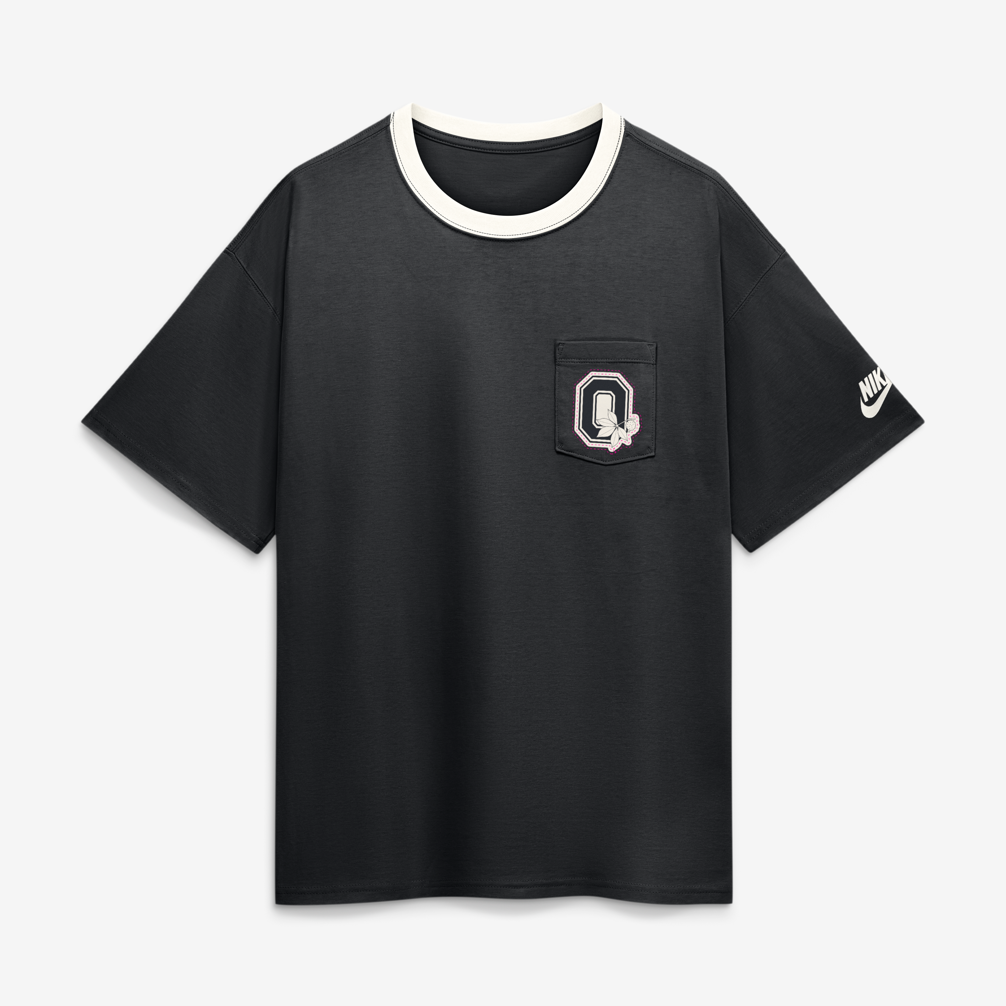 T-shirt Nike Legacy Max90 Pocket noir pour homme, avec bordures contrastées, aux couleurs des Ohio State Buckeyes.