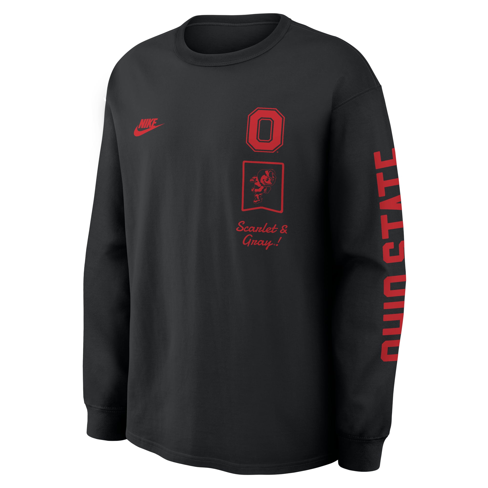 T-shirt à manches longues Nike Max 90 Legacy Multi Graphic noir pour homme, Ohio State Buckeyes
