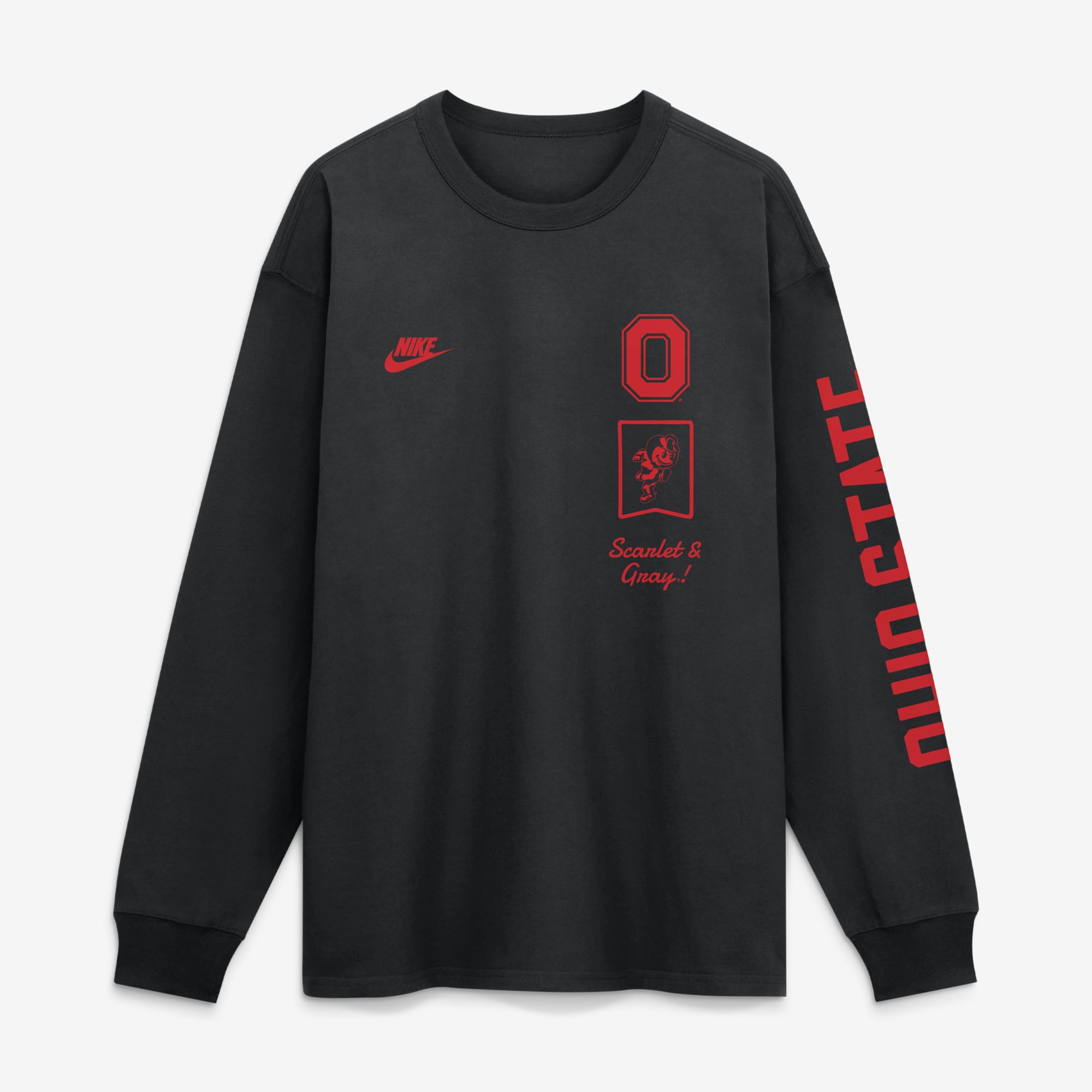 T-shirt à manches longues Nike Max 90 Legacy Multi Graphic noir pour homme, Ohio State Buckeyes