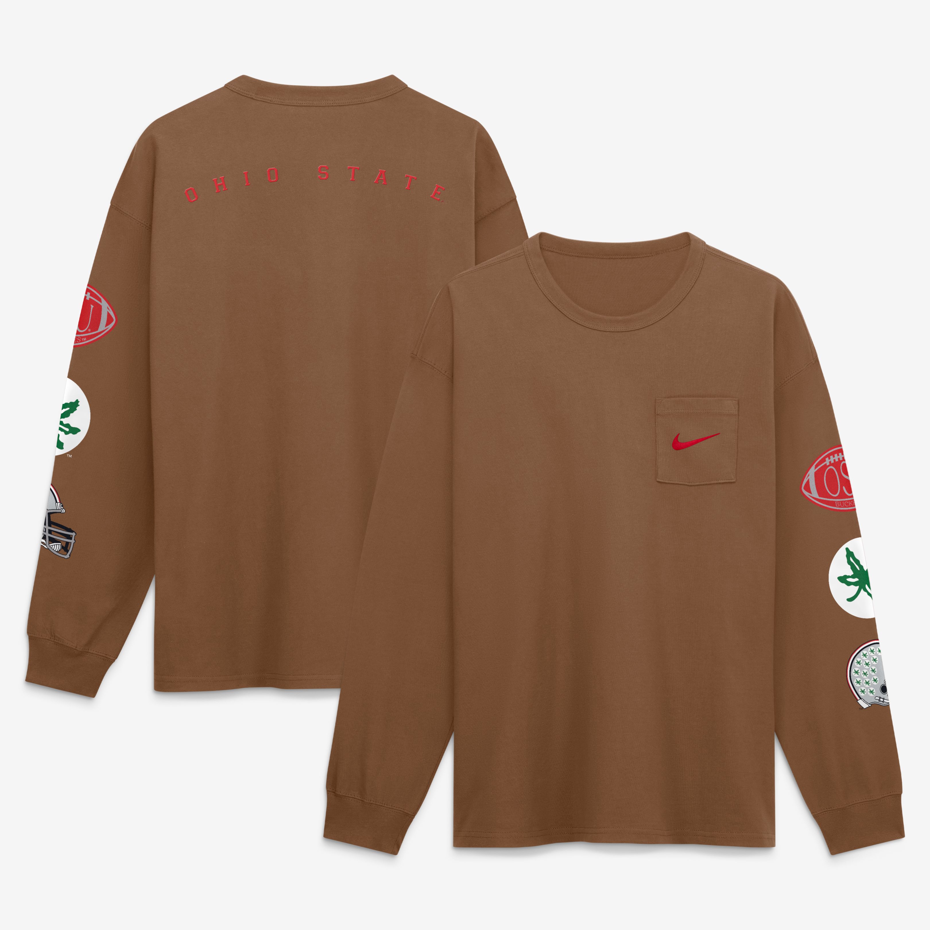 T-shirt à manches longues Nike marron Ohio State Buckeyes pour homme avec poche académique