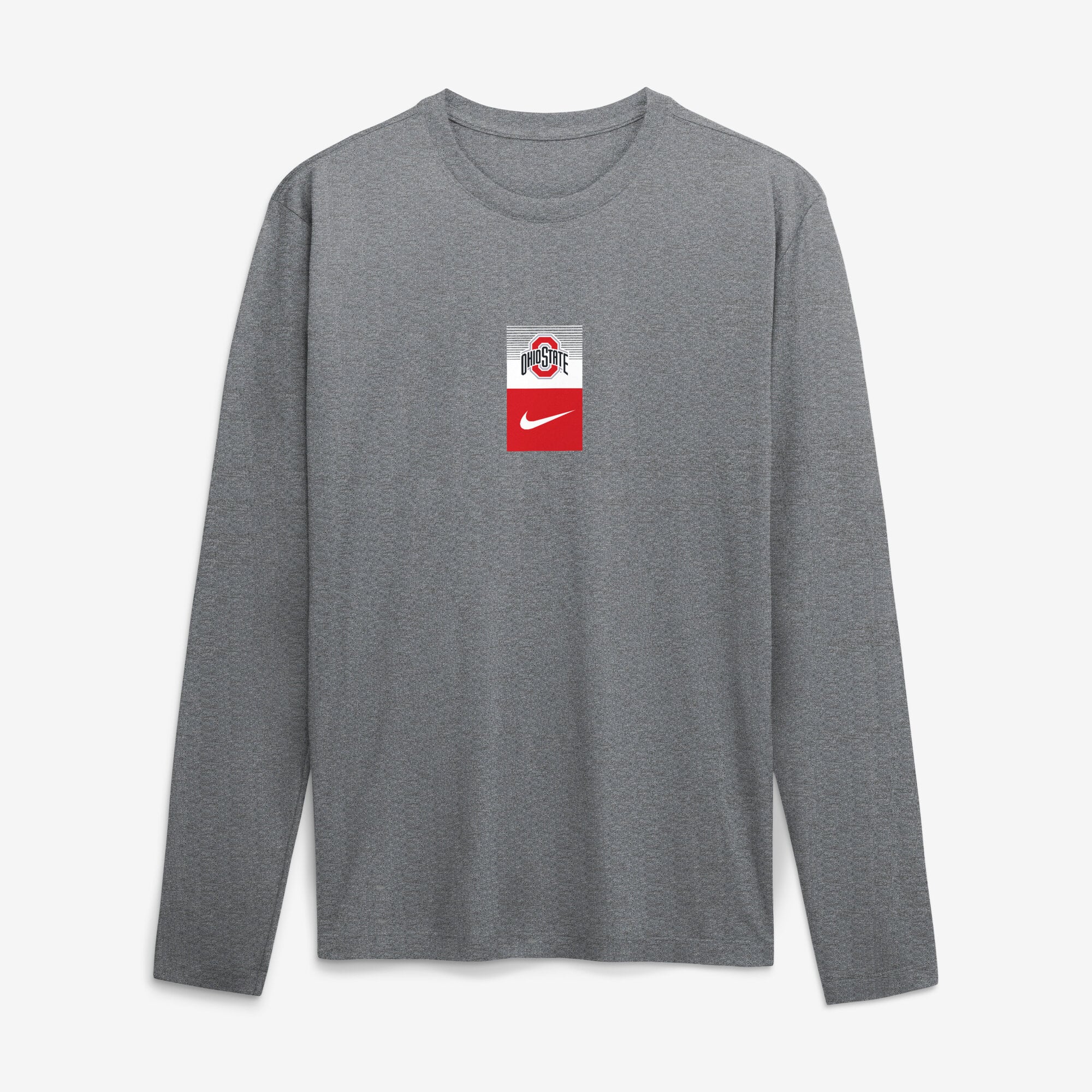 Men's Nike Heather Gray Ohio State Buckeyes Double Stack Legend Dri-FIT Long Sleeve T-Shirt