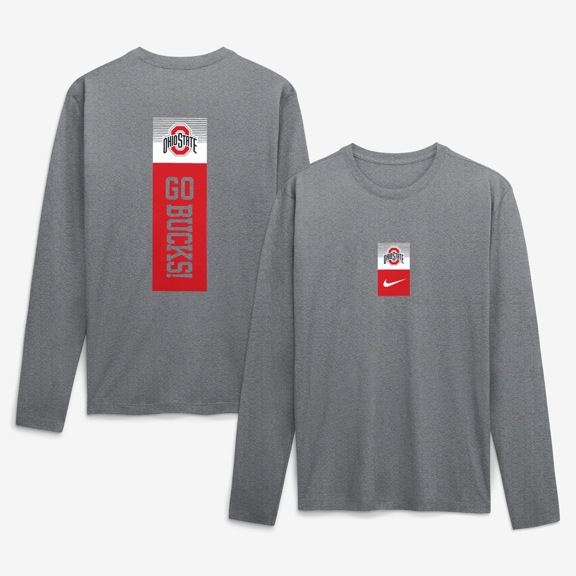 Men's Nike  Heather Gray Ohio State Buckeyes Double Stack Legend Dri-FIT Long Sleeve T-Shirt