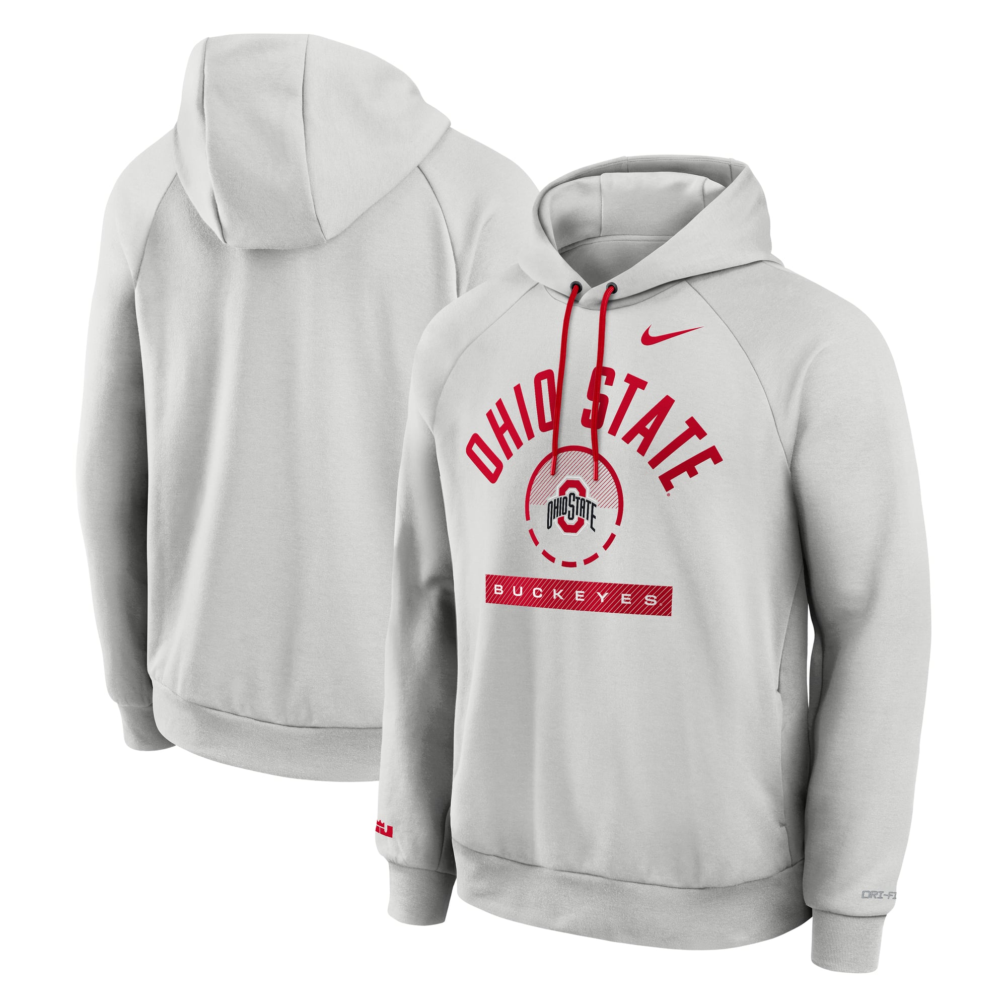 Sweat à capuche raglan en polaire Dri-FIT Nike LeBron James gris Ohio State Buckeyes Courtside Practice pour homme
