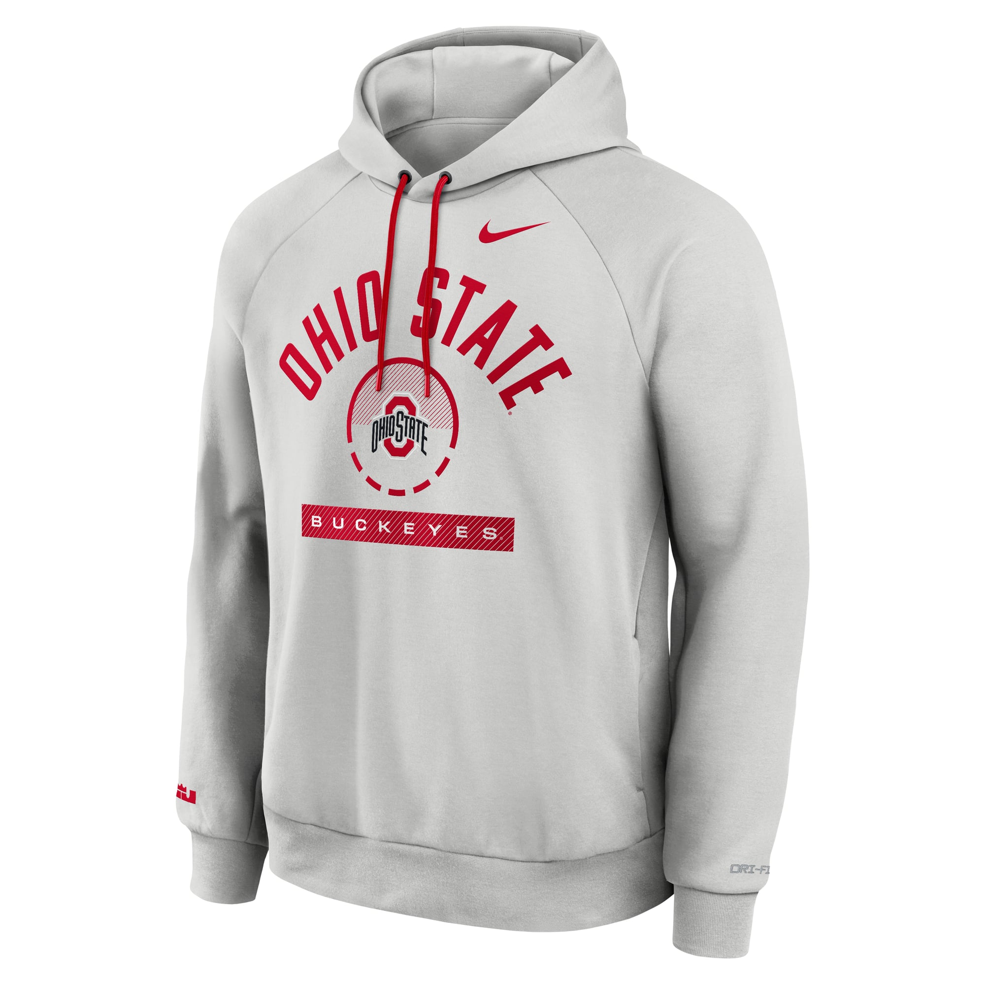 Sweat à capuche raglan en polaire Dri-FIT Nike LeBron James gris Ohio State Buckeyes Courtside Practice pour homme