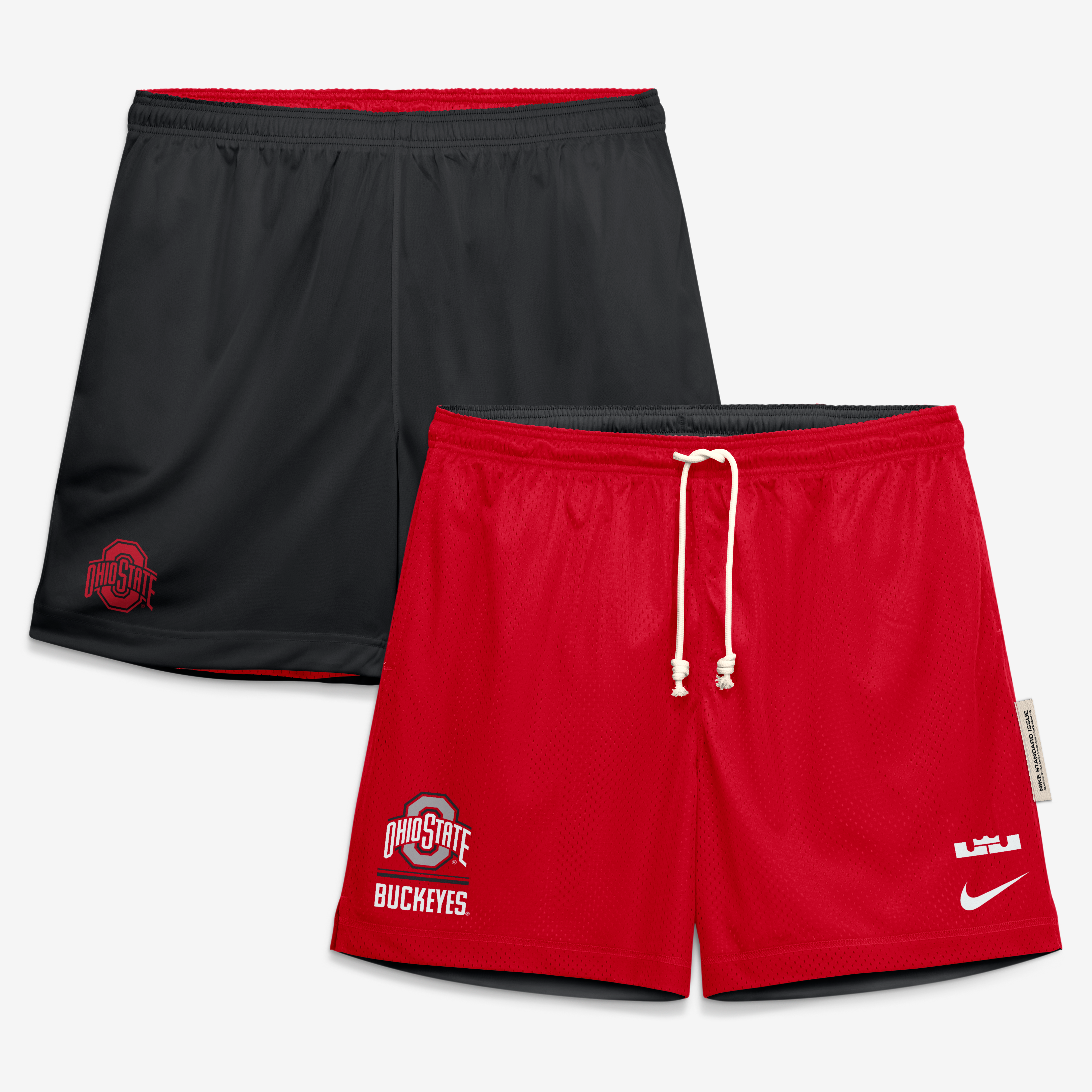 Men's Nike LeBron James Scarlet/Black Ohio State Buckeyes Courtside Reversible Dri-FIT Shorts
