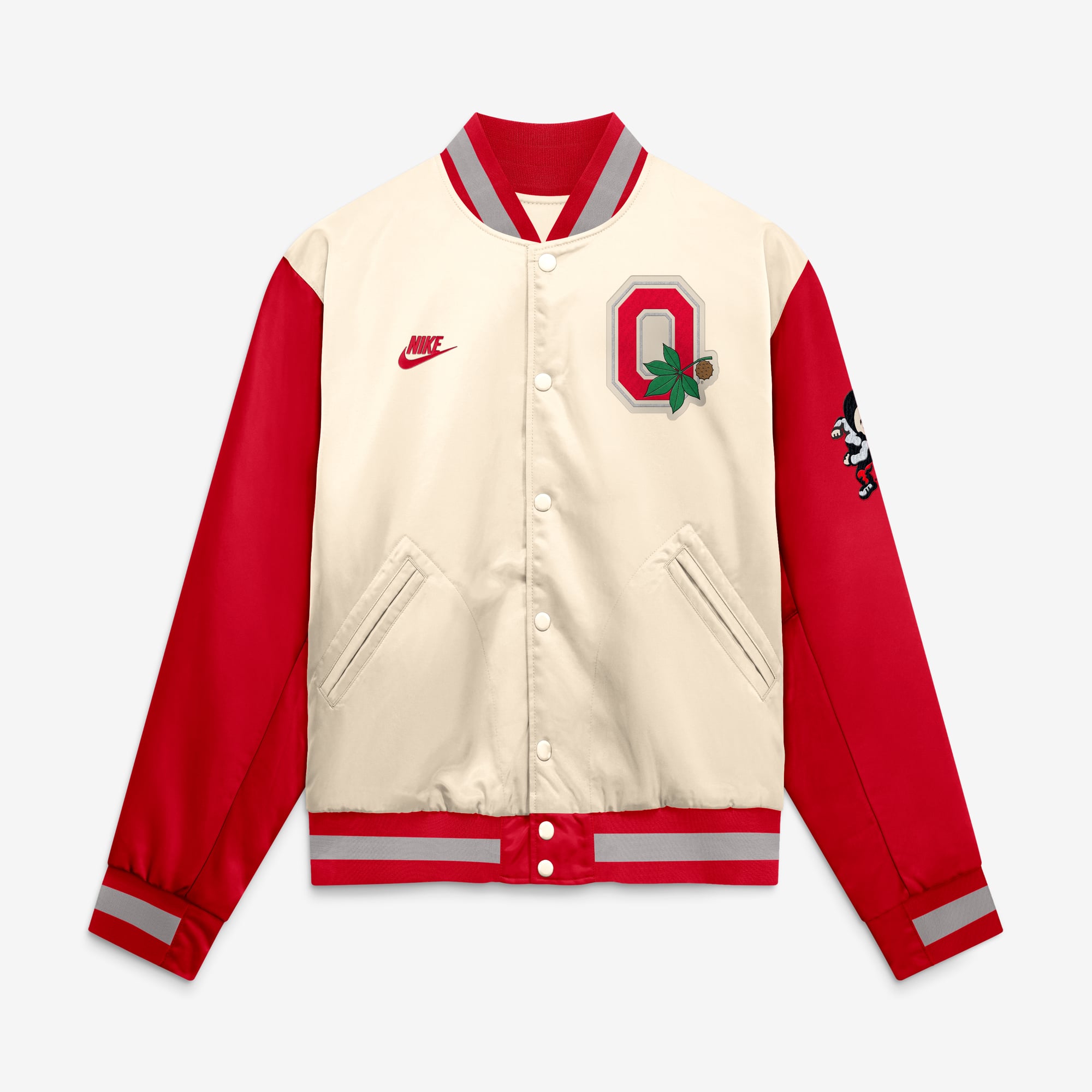 Men's Nike Natural/Scarlet Ohio State Buckeyes Legacy Full-Snap Bomber Jacket