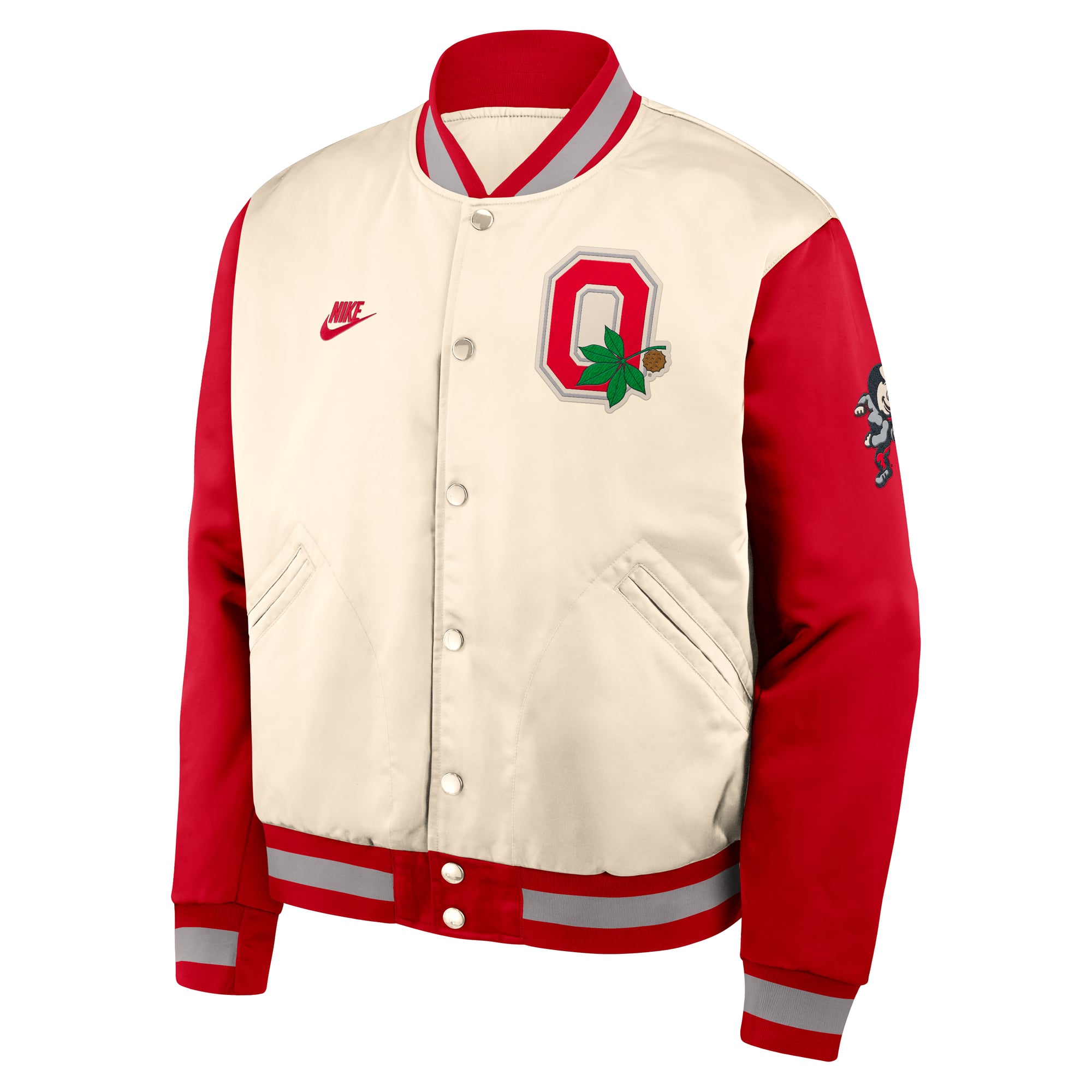 Men's Nike Natural/Scarlet Ohio State Buckeyes Legacy Full-Snap Bomber Jacket