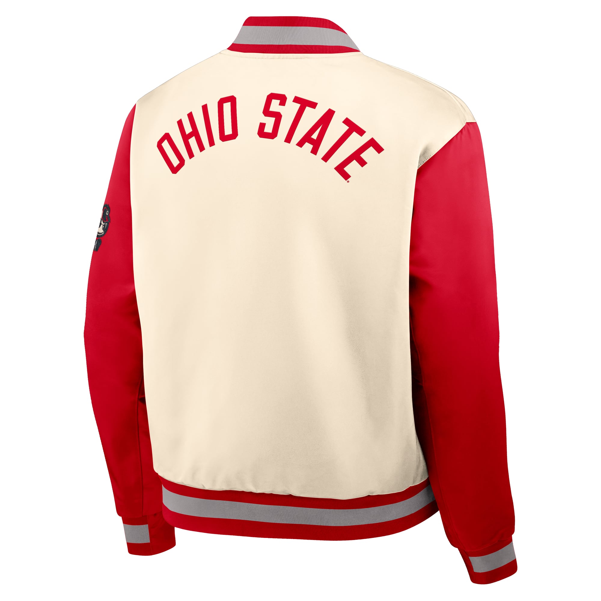 Men's Nike Natural/Scarlet Ohio State Buckeyes Legacy Full-Snap Bomber Jacket