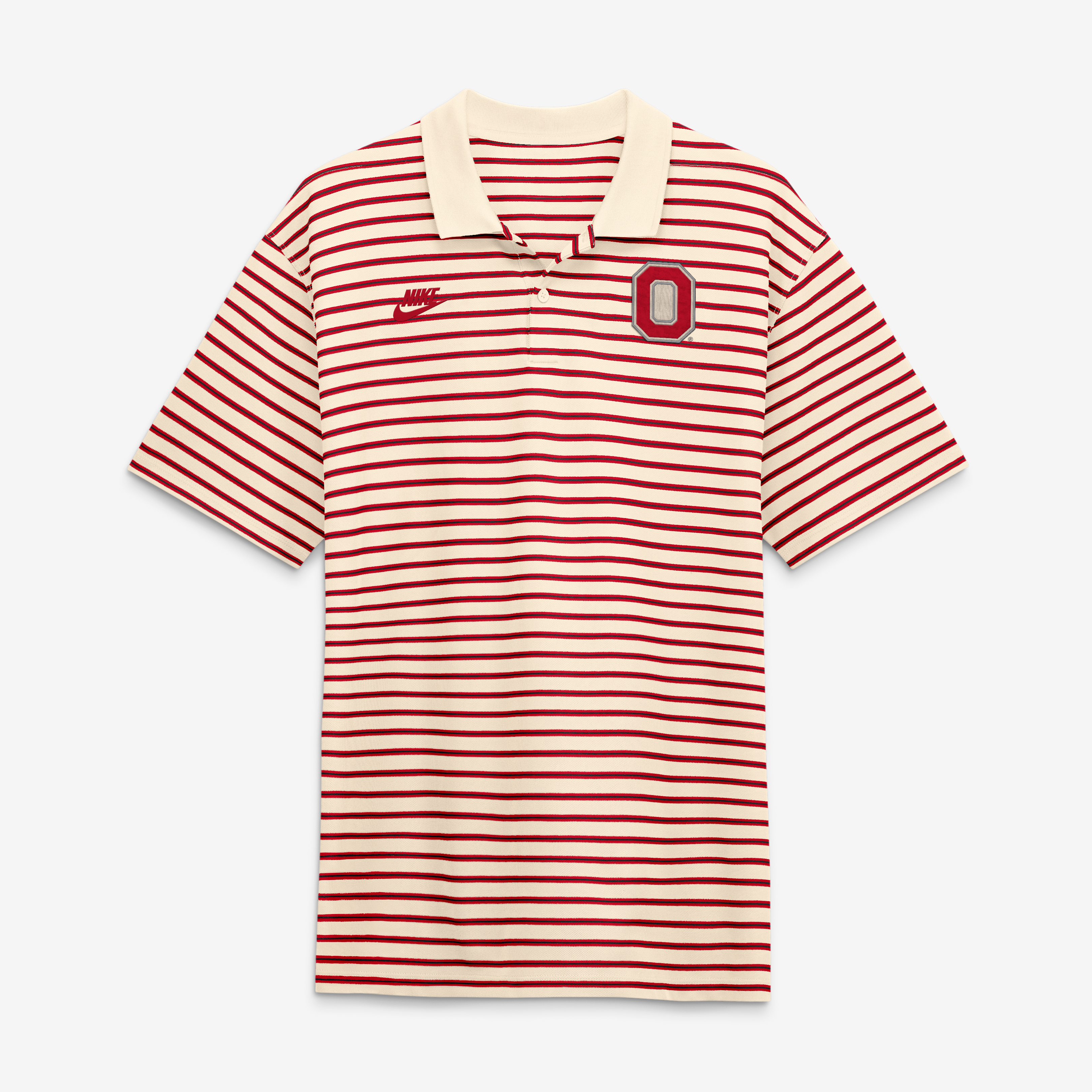 Men's Nike Natural/Scarlet Ohio State Buckeyes Striped Primary Logo Dri-FIT Polo