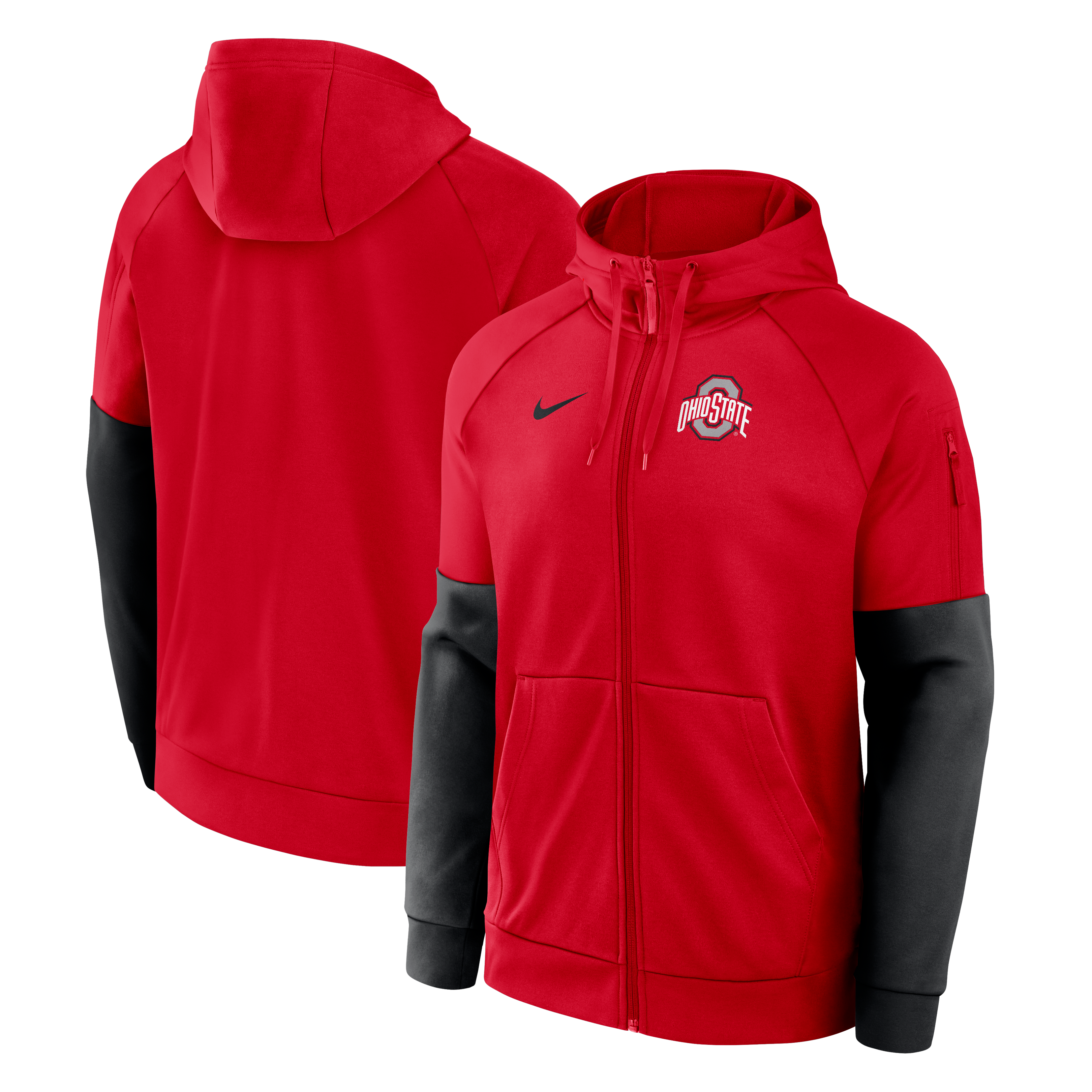 Sweat à capuche zippé Nike Scarlet Ohio State Buckeyes Primetime Primary Logo Therma-FIT Raglan pour homme