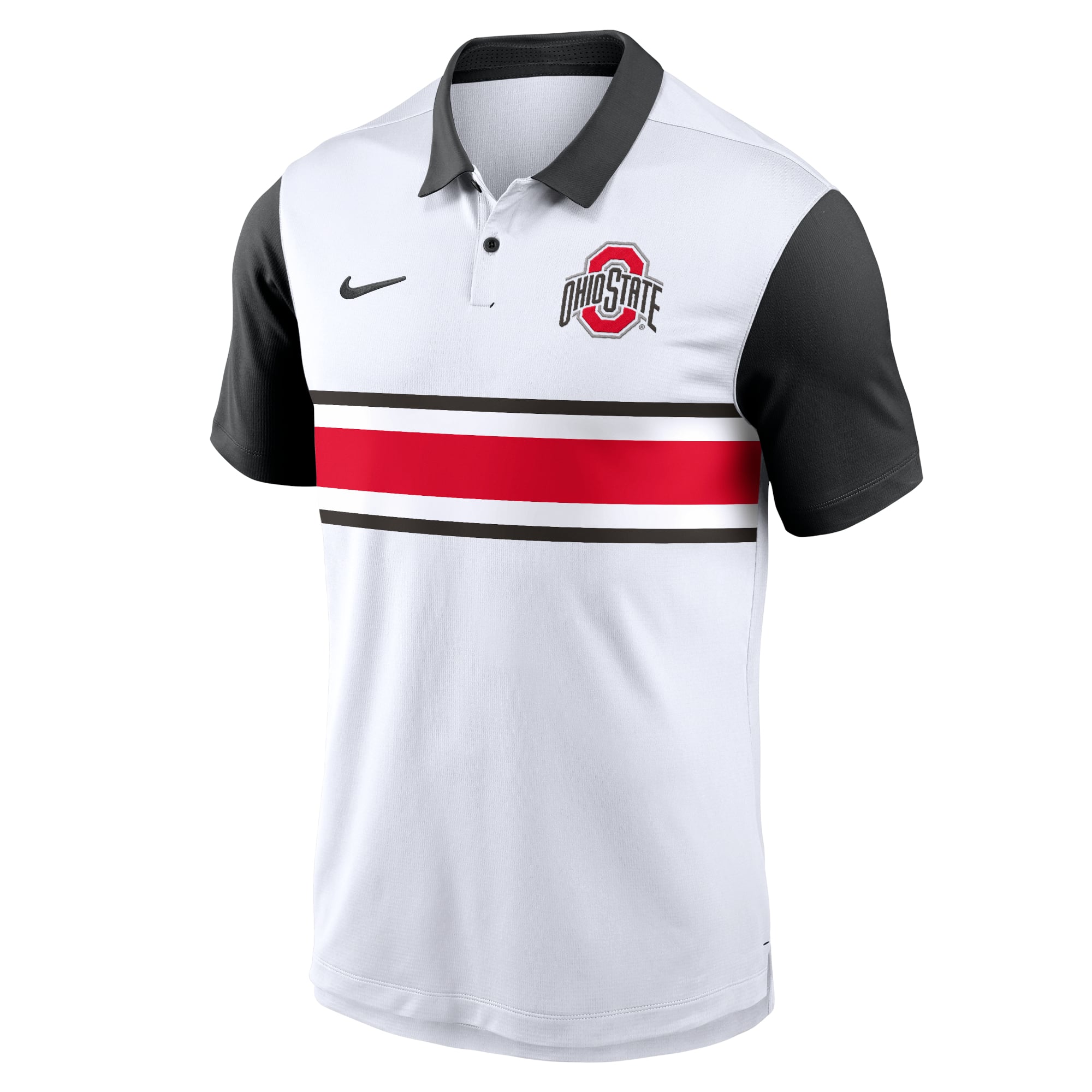 Polo Nike Vapor Dri-FIT blanc/noir pour homme, motif Primetime Campus des Ohio State Buckeyes