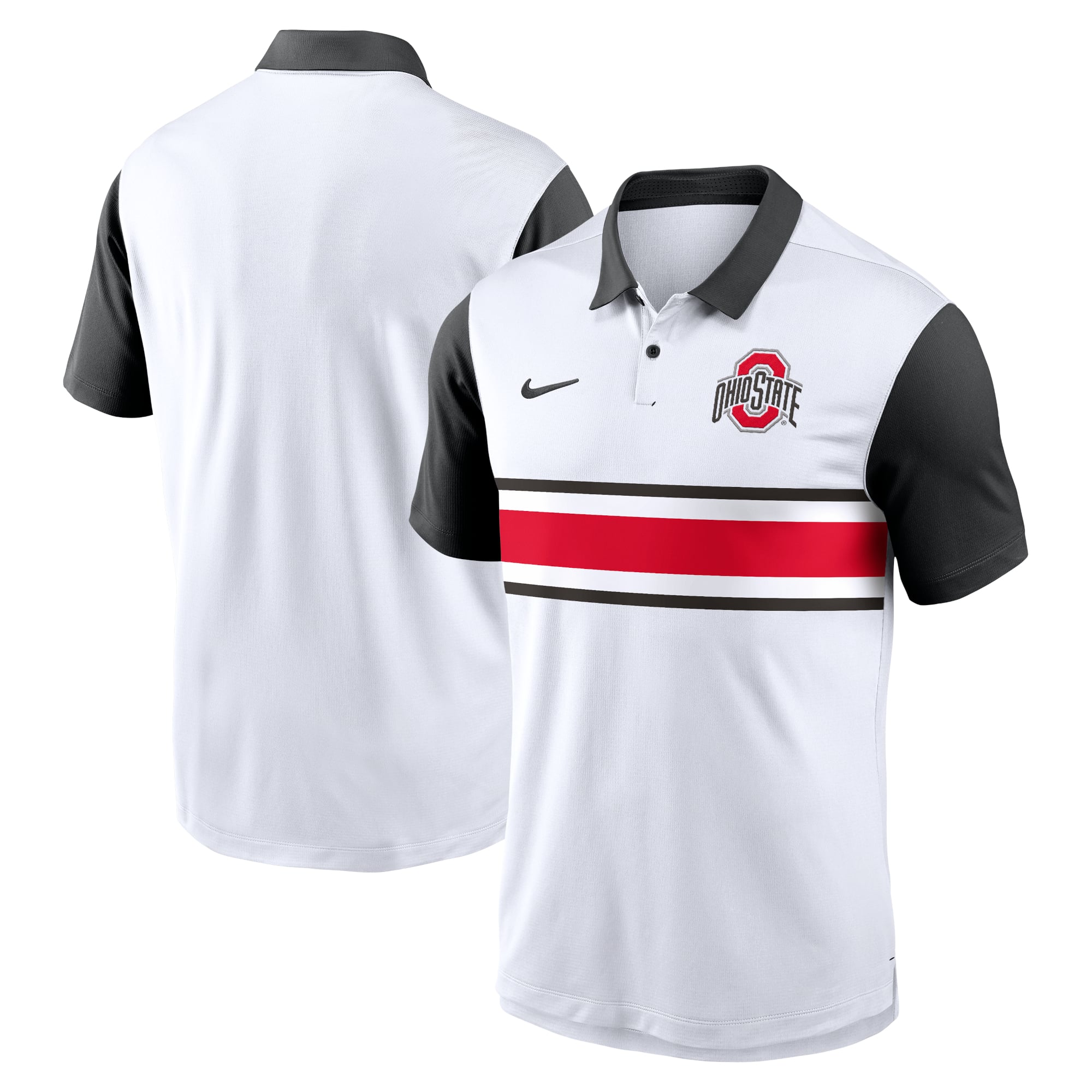 Polo Nike Vapor Dri-FIT blanc/noir pour homme, motif Primetime Campus des Ohio State Buckeyes