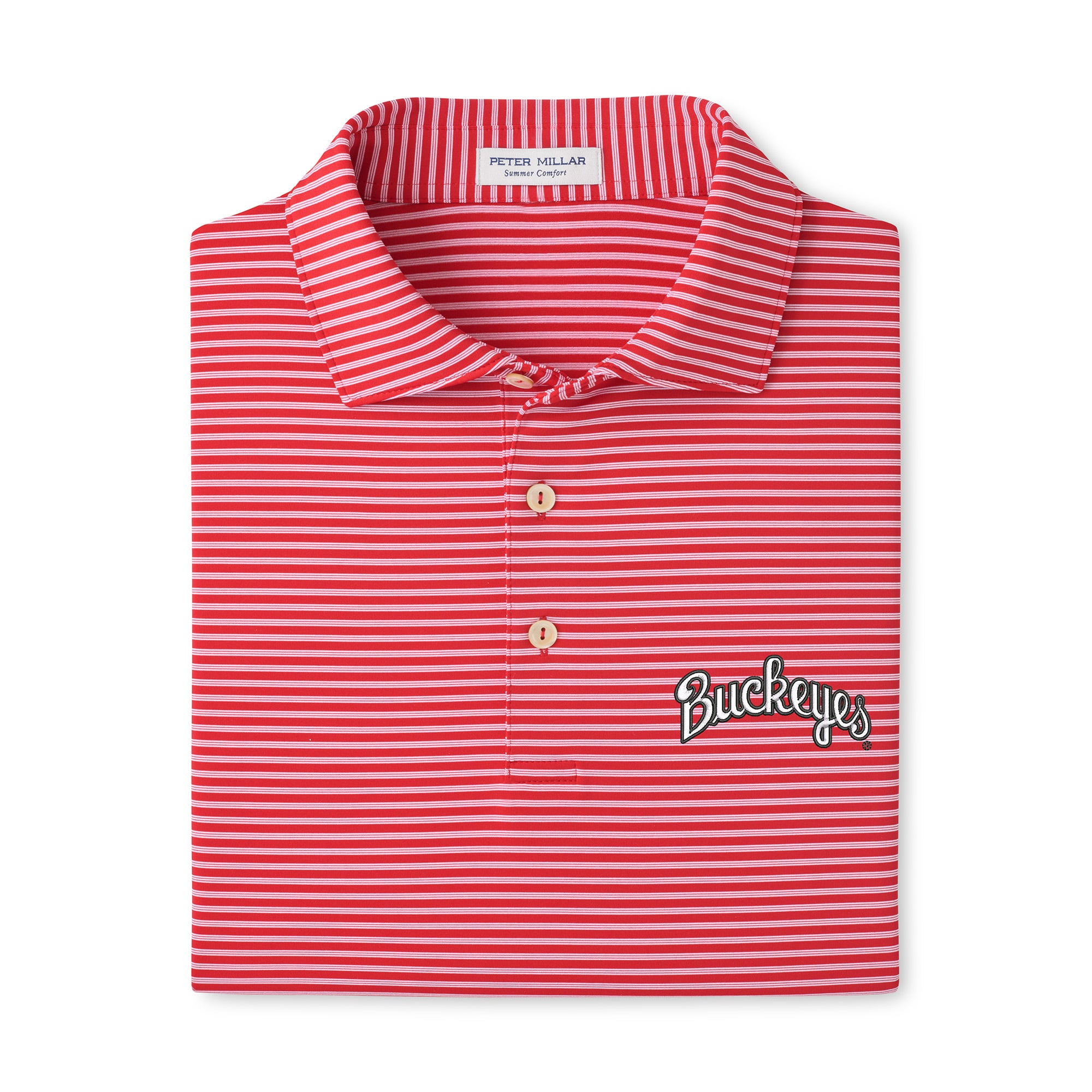 Polo rayé Peter Millar Scarlet Ohio State Buckeyes Tiebreaker Performance Jersey pour homme