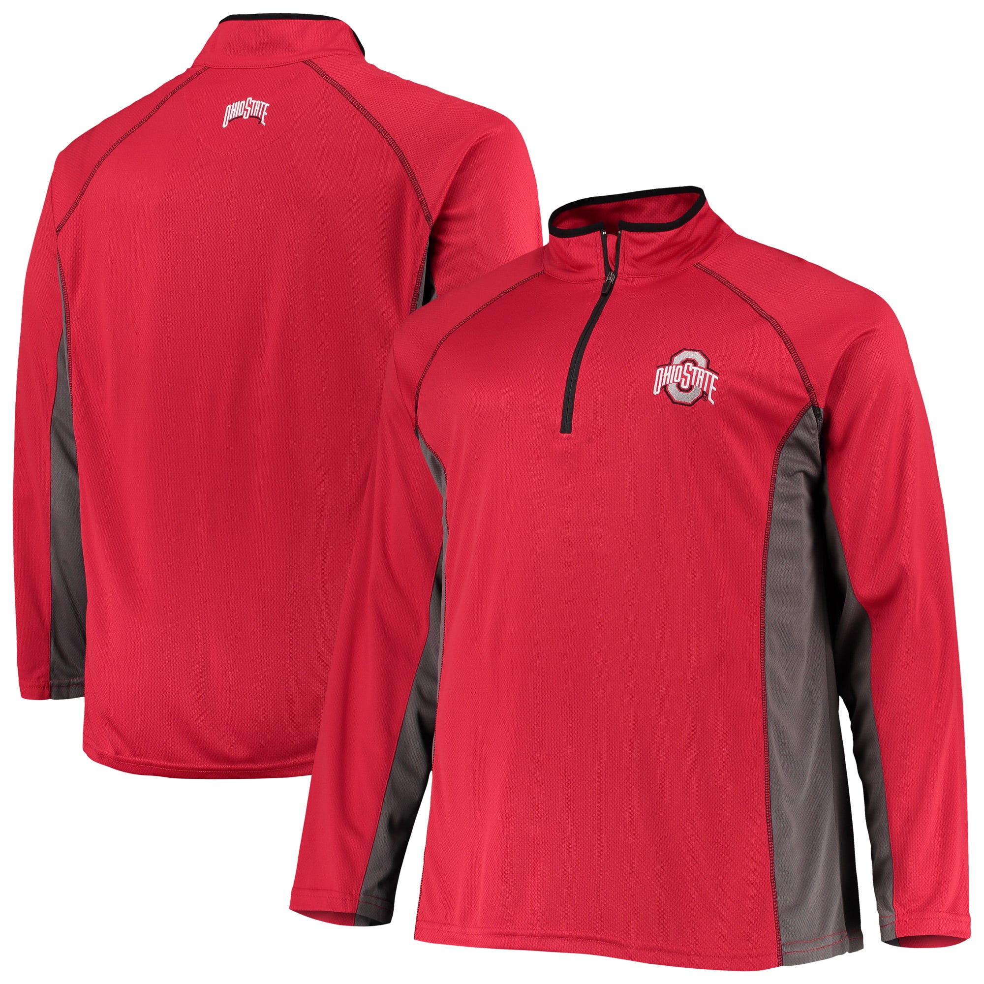 Veste raglan texturée à quart de zip pour homme, rouge écarlate, Ohio State Buckeyes, grandes tailles