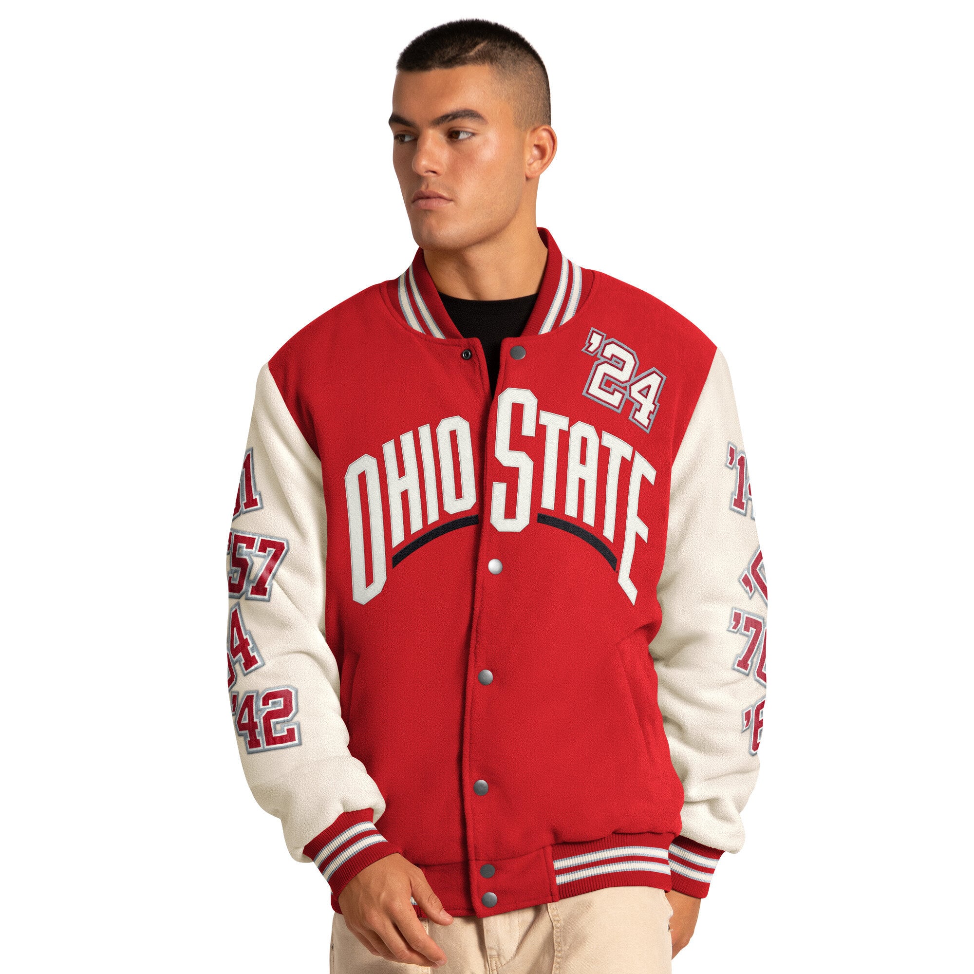 Veste commémorative Starter Scarlet Ohio State Buckeyes Triple Crown à boutons-pression pour homme