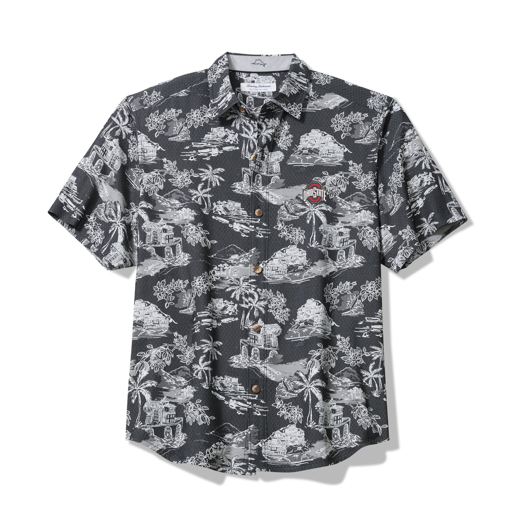Men's Tommy Bahama Black Ohio State Buckeyes Coastal Ease Paradise Isle Camp Button-Up Shirt