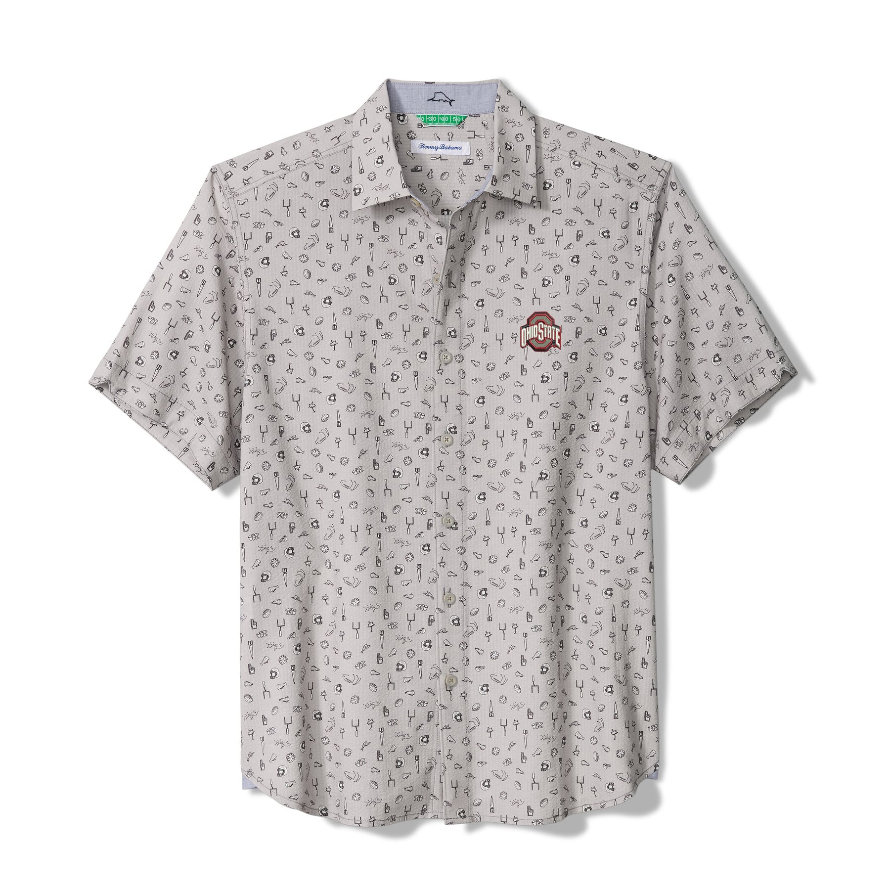 Men's Tommy Bahama Gray Ohio State Buckeyes Playa Playbook Camp IslandZone Button-Up Shirt