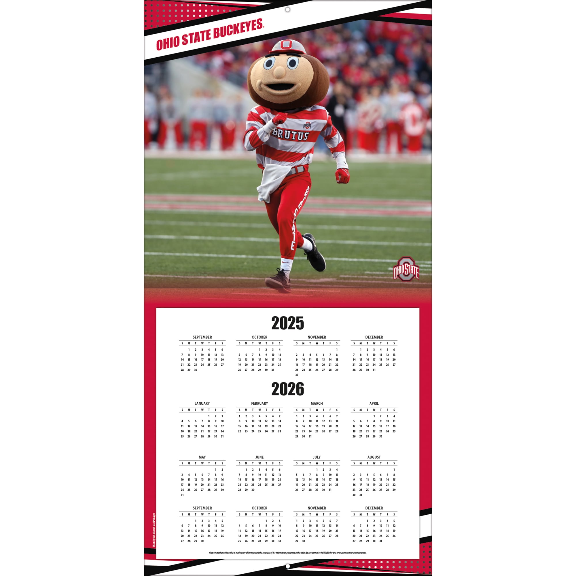 Ohio State Buckeyes 12” x 12” 2026 Team Wall Calendar