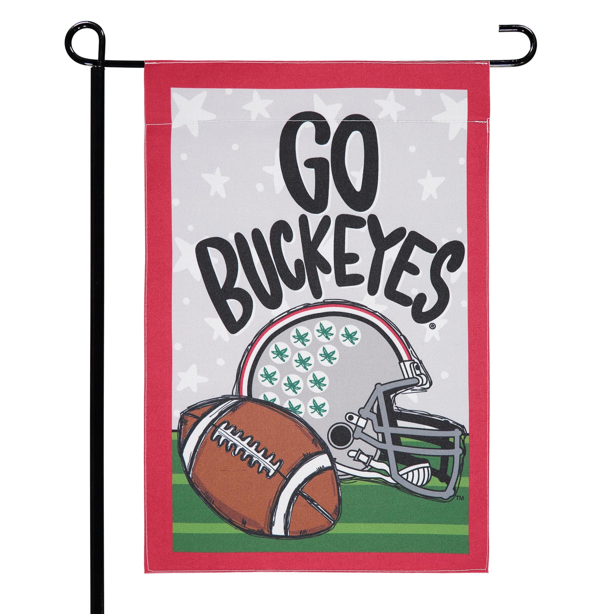 Drapeau de jardin Ohio State Buckeyes 12'' x 18'' représentant un casque et un ballon de l'équipe