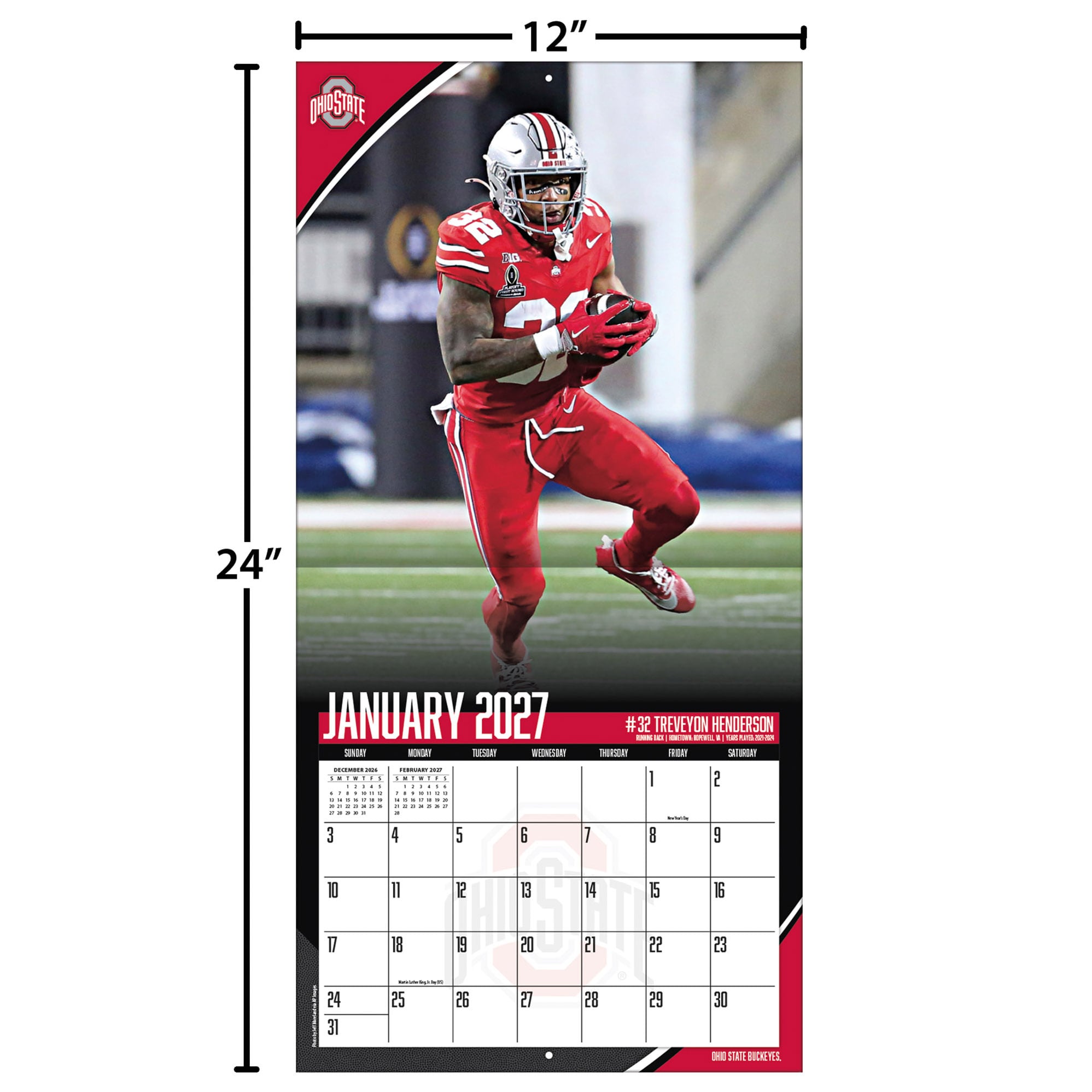 Ohio State Buckeyes 2027 12” x 12” Team Wall Calendar