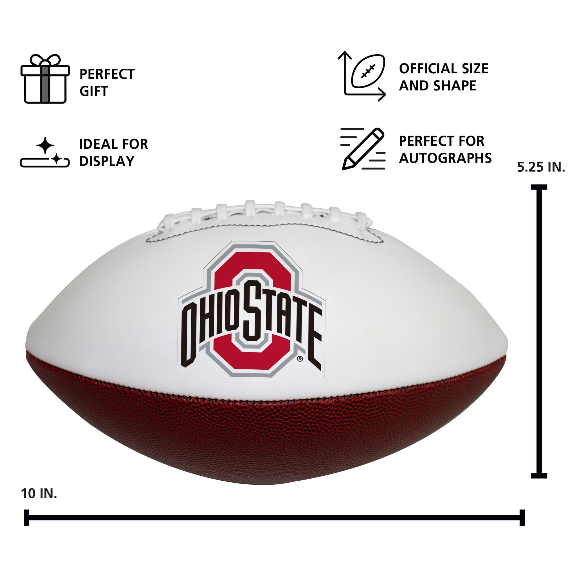 Ballon de football américain officiel des Ohio State Buckeyes, taille réelle, avec logo et autographe