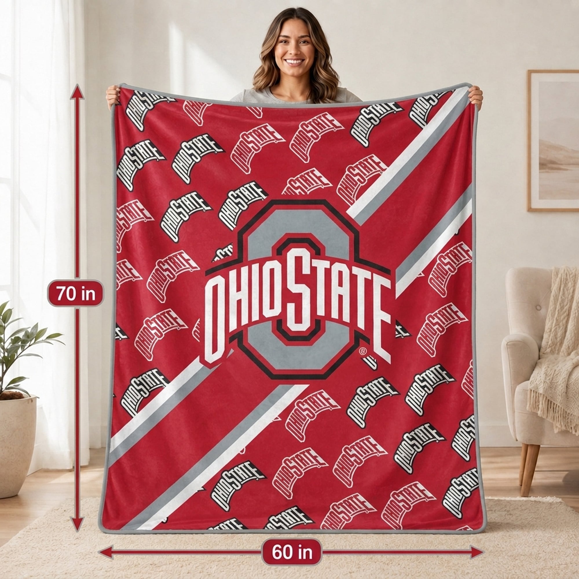 Couverture ultra douce Pegasus Ohio State Buckeyes 60" x 70" (diagonale) avec logo doublé