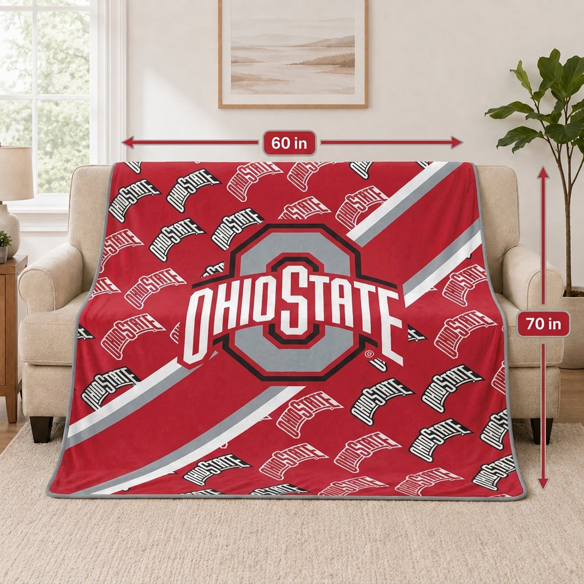 Couverture ultra douce Pegasus Ohio State Buckeyes 60" x 70" (diagonale) avec logo doublé