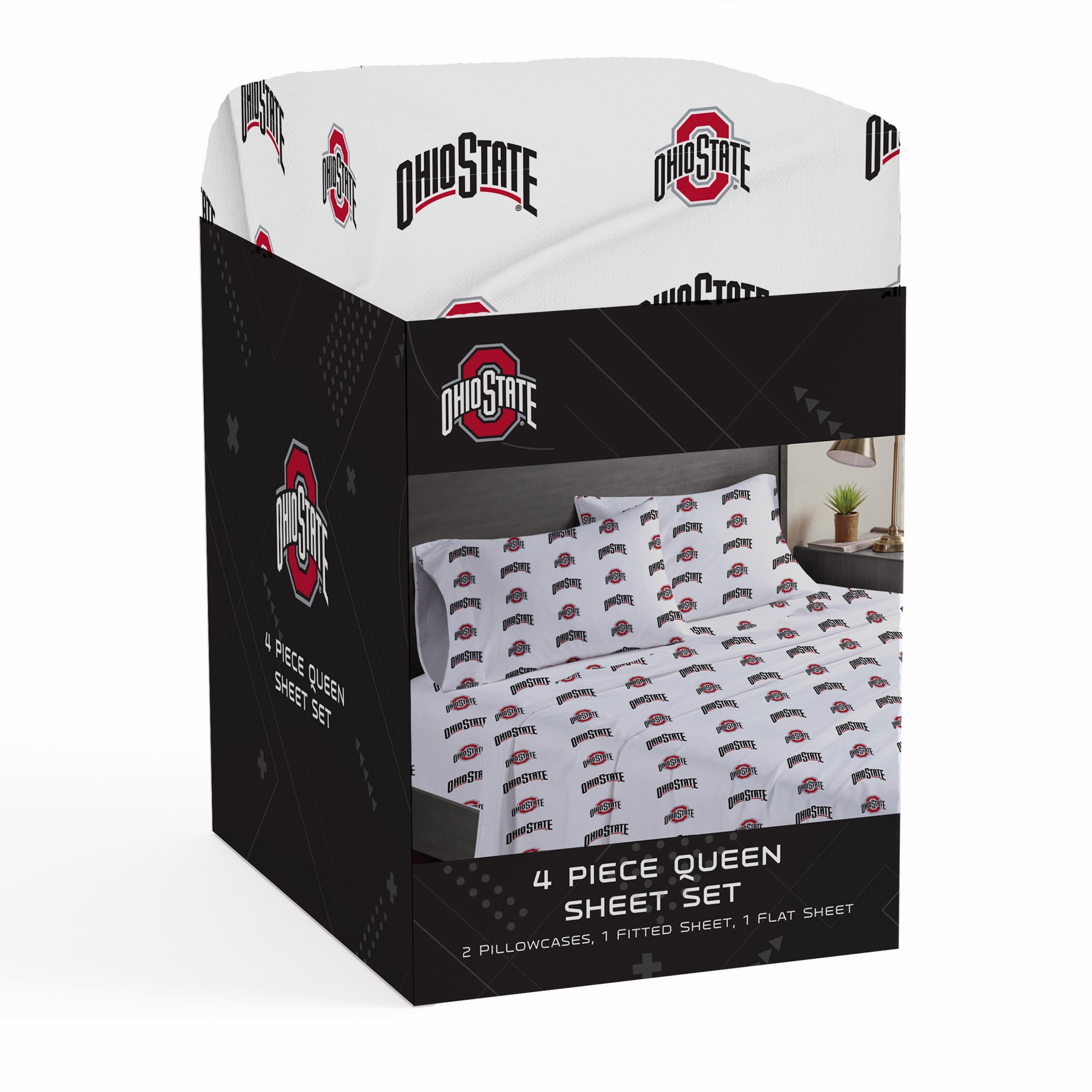 Ensemble de draps quatre pièces Pegasus Ohio State Buckeyes pour lit queen