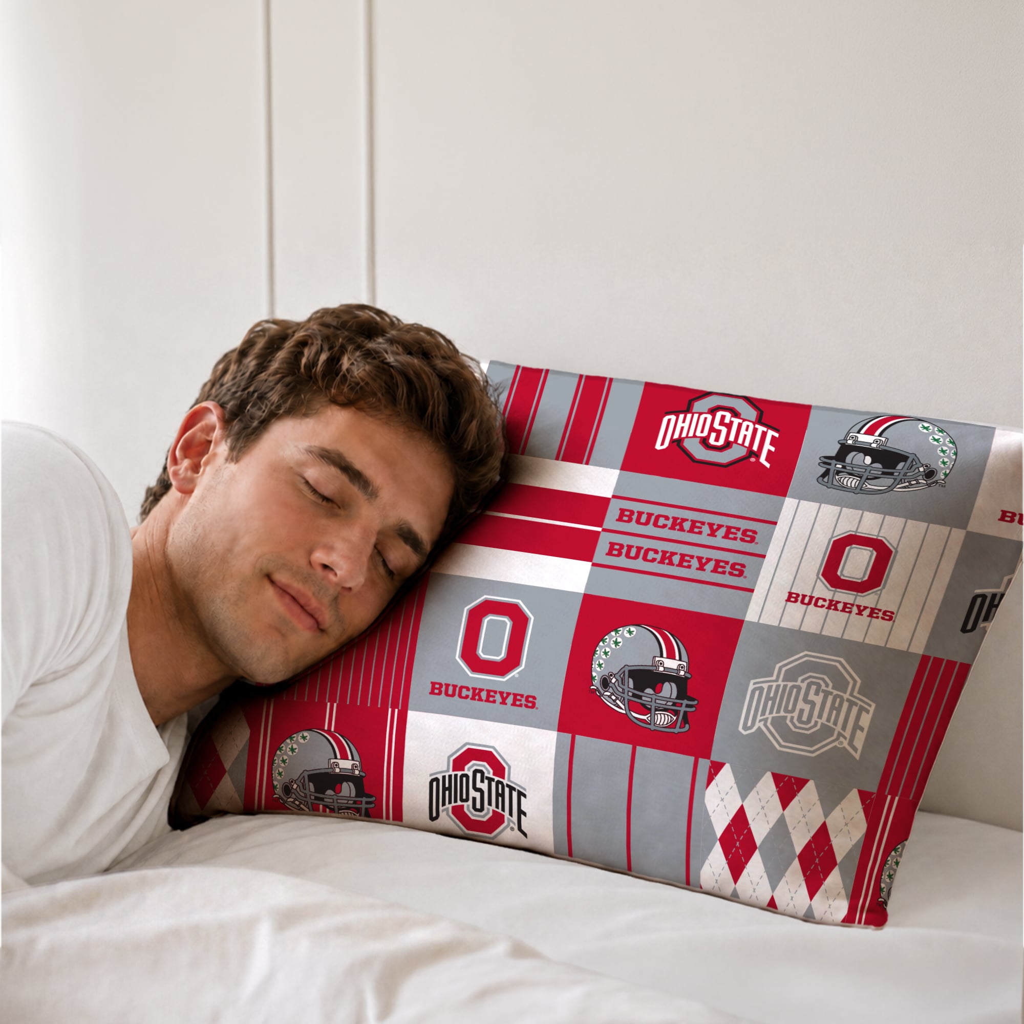Ensemble de literie trois pièces à carreaux patchwork Pegasus Ohio State Buckeyes pour lit double/queen