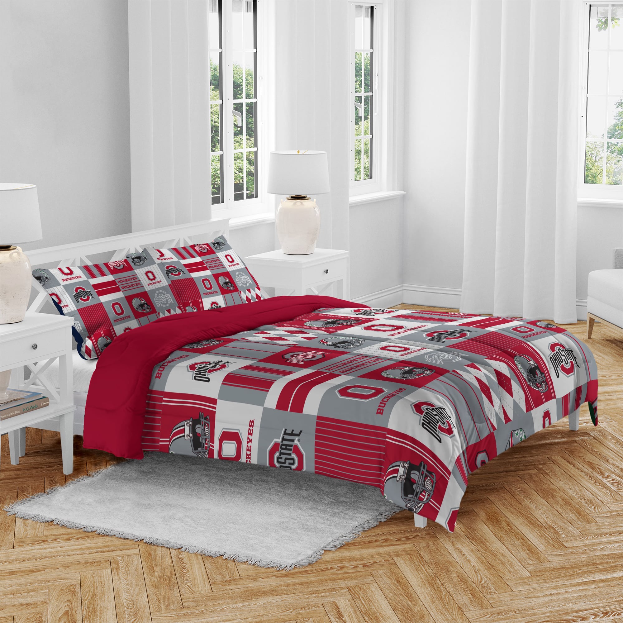 Ensemble de literie trois pièces à carreaux patchwork Pegasus Ohio State Buckeyes pour lit double/queen