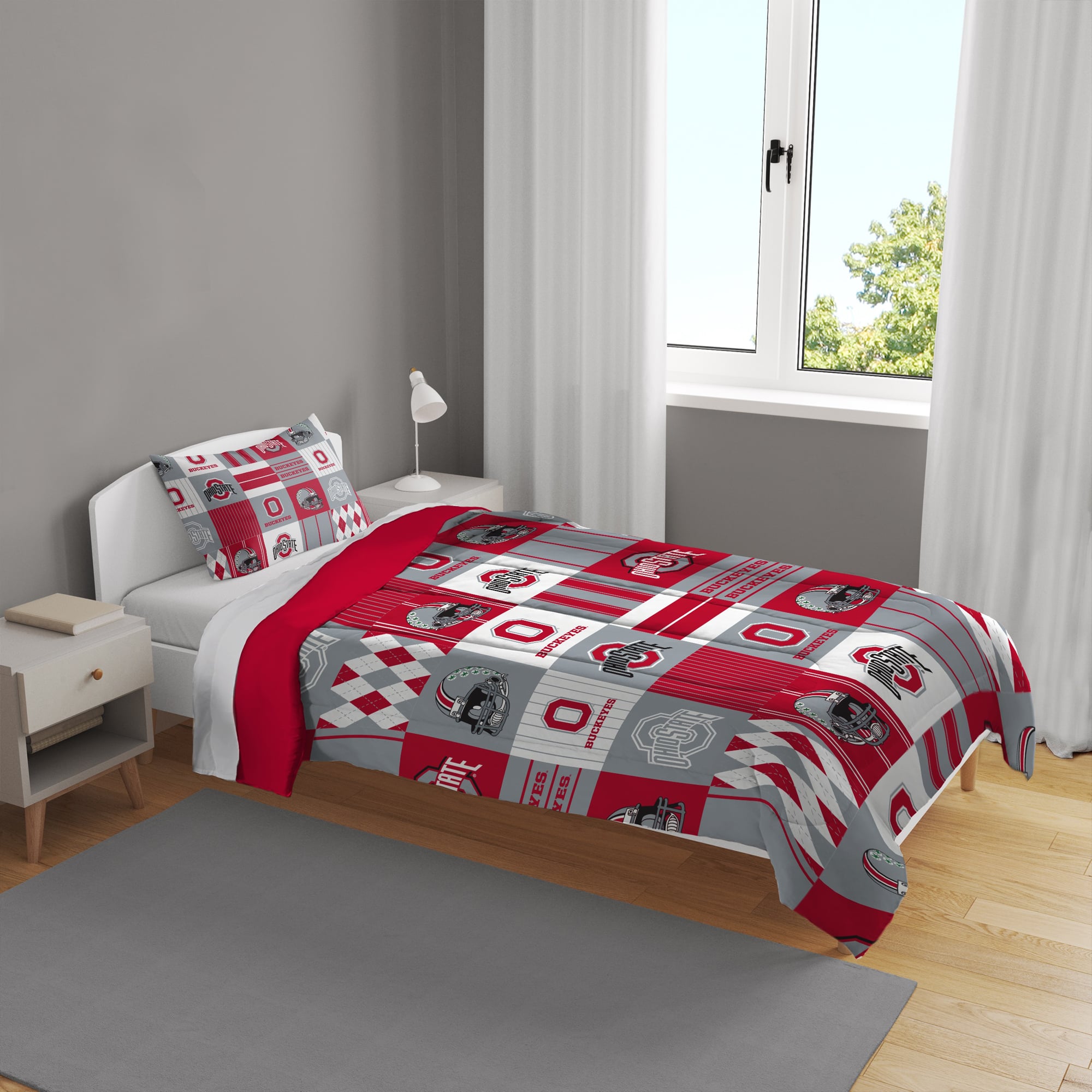 Ensemble de literie deux pièces Pegasus Ohio State Buckeyes Patchwork Plaid pour lit simple/simple XL