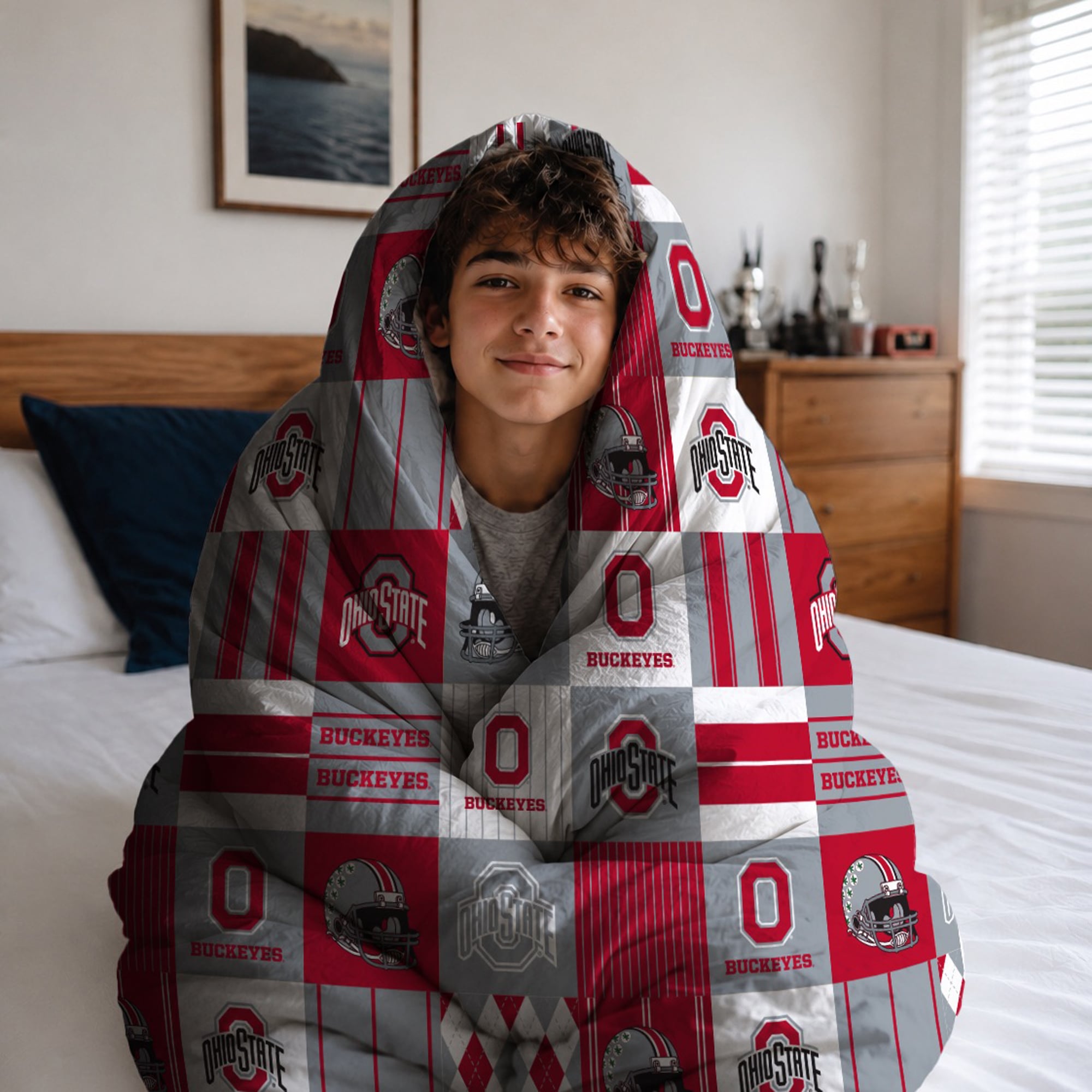 Ensemble de literie deux pièces Pegasus Ohio State Buckeyes Patchwork Plaid pour lit simple/simple XL