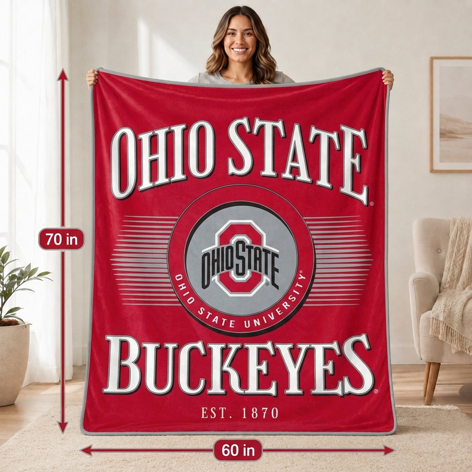 Couverture ultra douce Pegasus Ohio State Buckeyes Spotlight Arch 60" x 70"