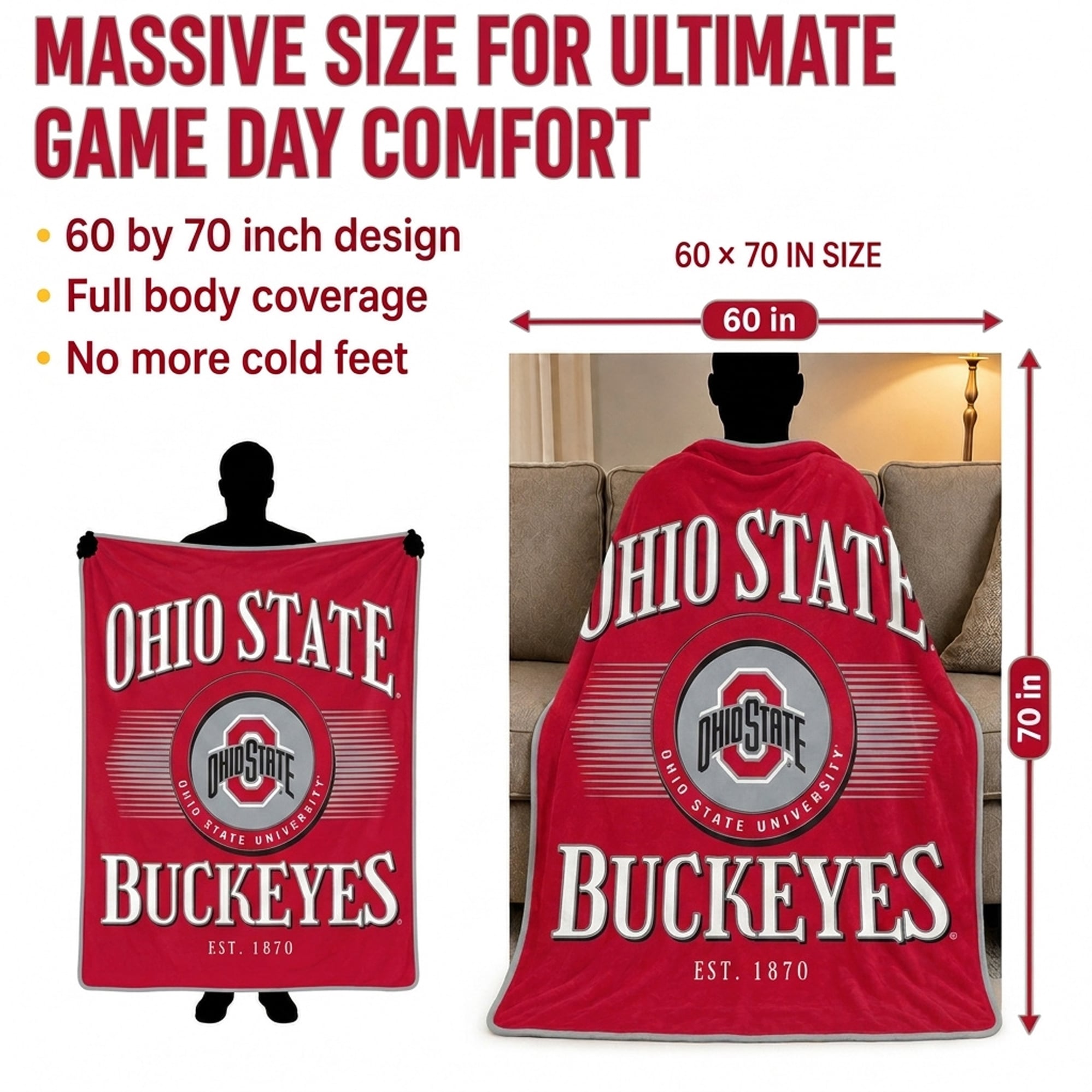 Couverture ultra douce Pegasus Ohio State Buckeyes Spotlight Arch 60" x 70"