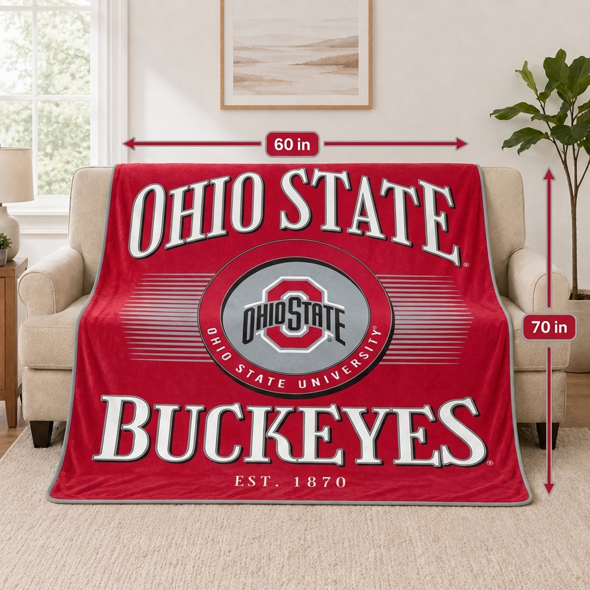 Couverture ultra douce Pegasus Ohio State Buckeyes Spotlight Arch 60" x 70"