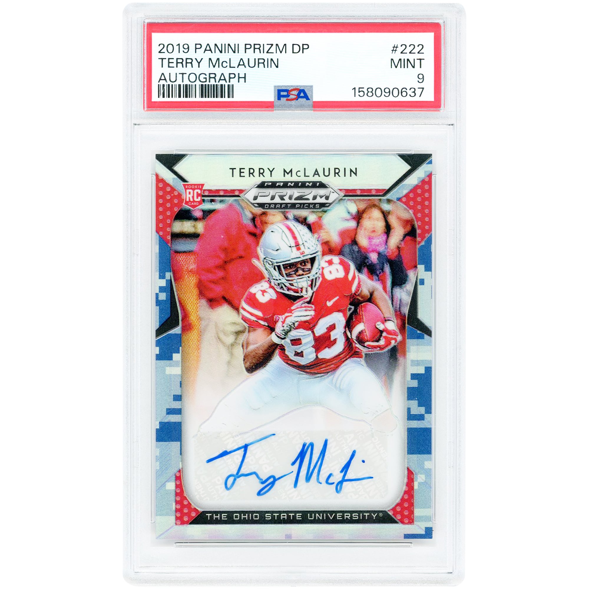 Carte de recrue autographiée de Terry McLaurin (Ohio State Buckeyes) - Panini Prizm Draft Picks Camo Prizm 2019, n° 222/25, authentifiée PSA 9