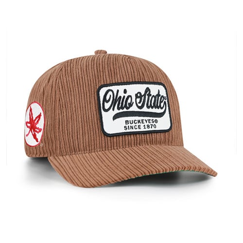 Chapeau unisexe marron Ohio State Buckeyes en velours côtelé à patchs et à fixation réglable