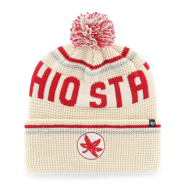 Bonnet unisexe '47 crème Ohio State Buckeyes en maille gaufrée à revers avec pompon