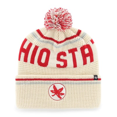  Ohio State Buckeyes '47 Unisex Quattrle Waffle Cuffed Knit Hat with Pom - Cream