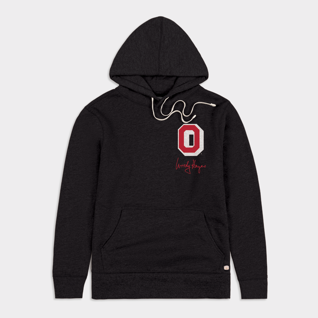 Unisex Homefield Woody Hayes Black Ohio State Buckeyes 75th Anniversary Logo Script Tri-Blend Hoodie