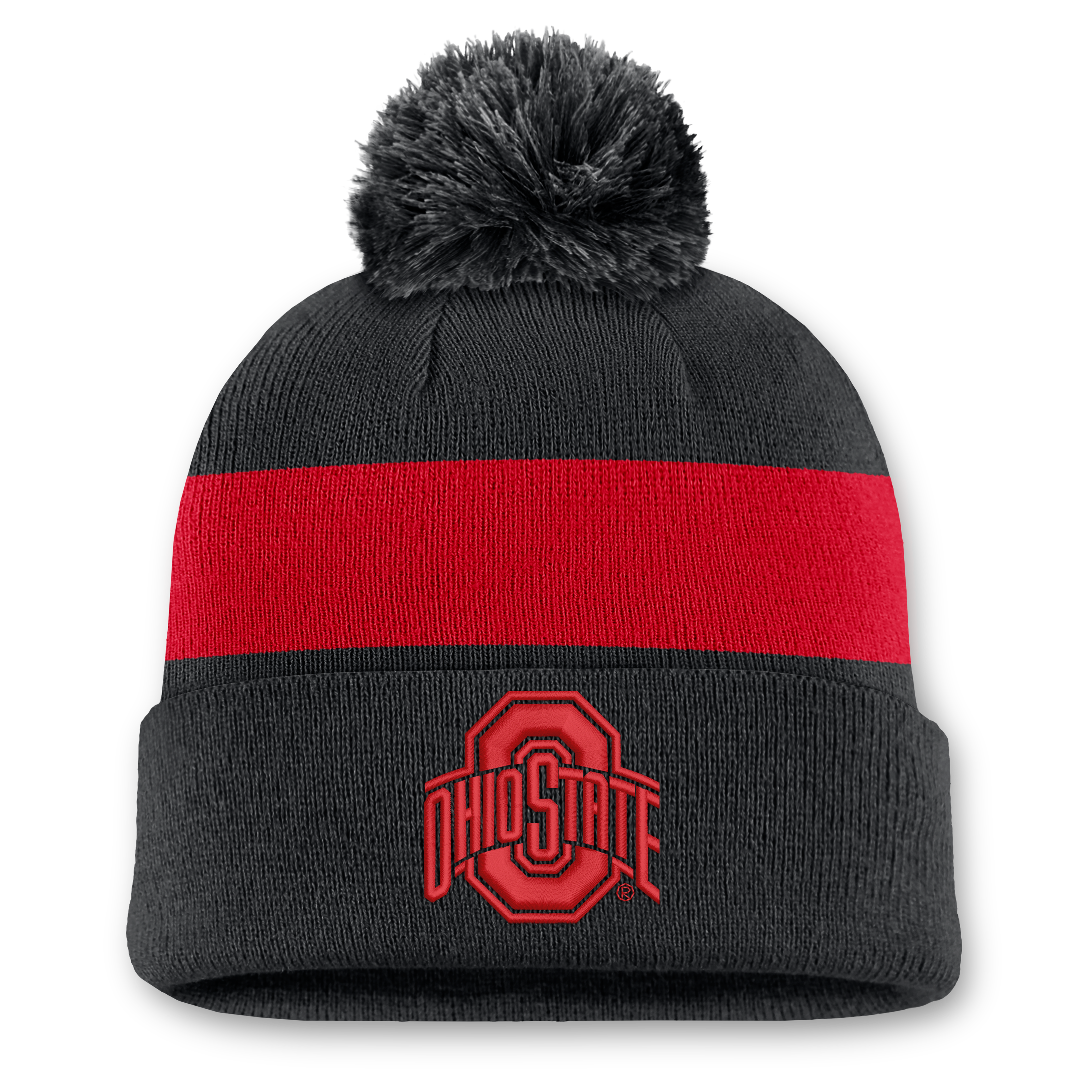 Bonnet unisexe Nike noir à rayures et revers, orné d'un pompon, aux couleurs des Ohio State Buckeyes.